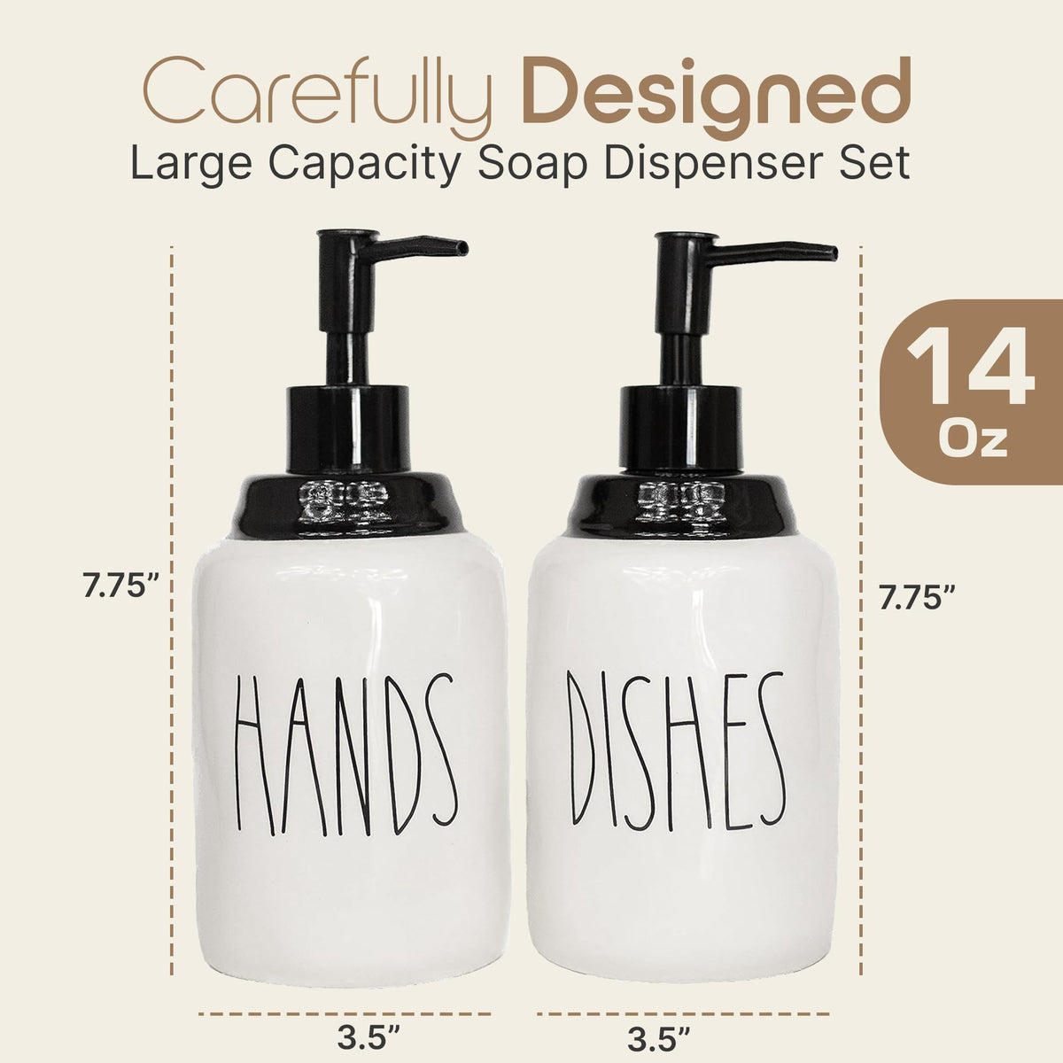 Modern Farmhouse Ceramic Dishes and Hands Soap Dispenser Set for Kitchen (2 Count)