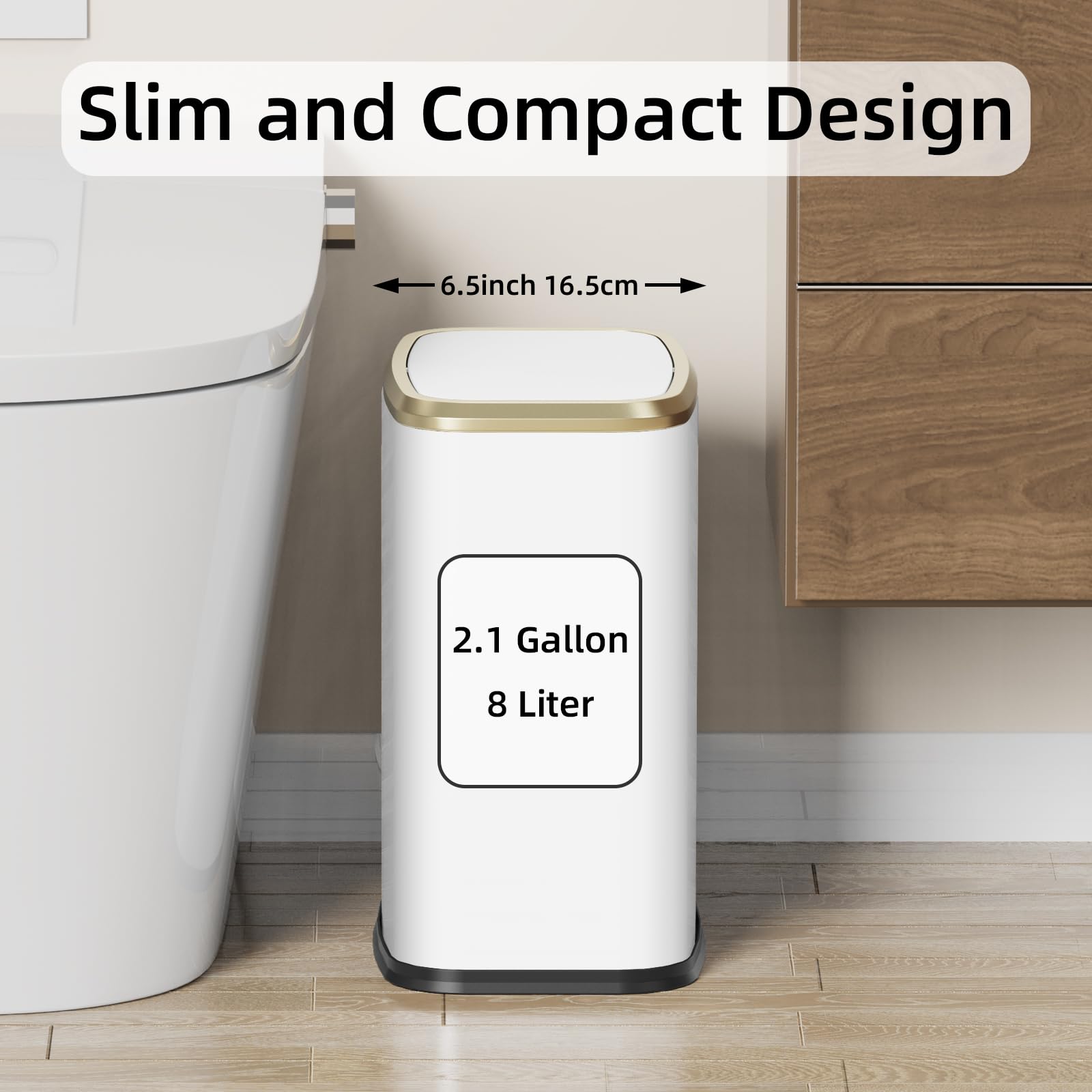 8L 2.1 Gallon Small Bathroom Trash Can with Lid (60 Count)