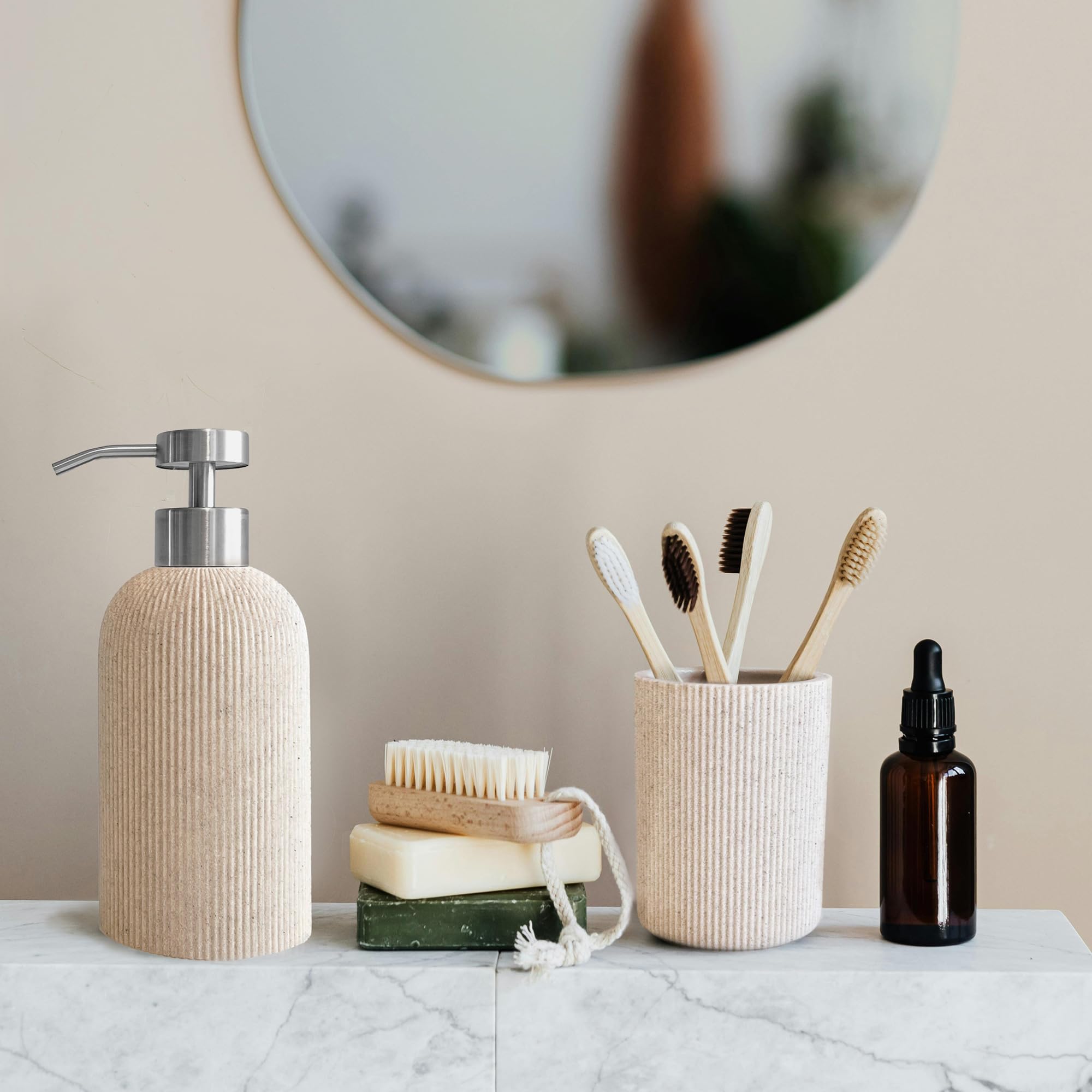Small Sand Beige Toothbrush Holder for Bathroom Countertop