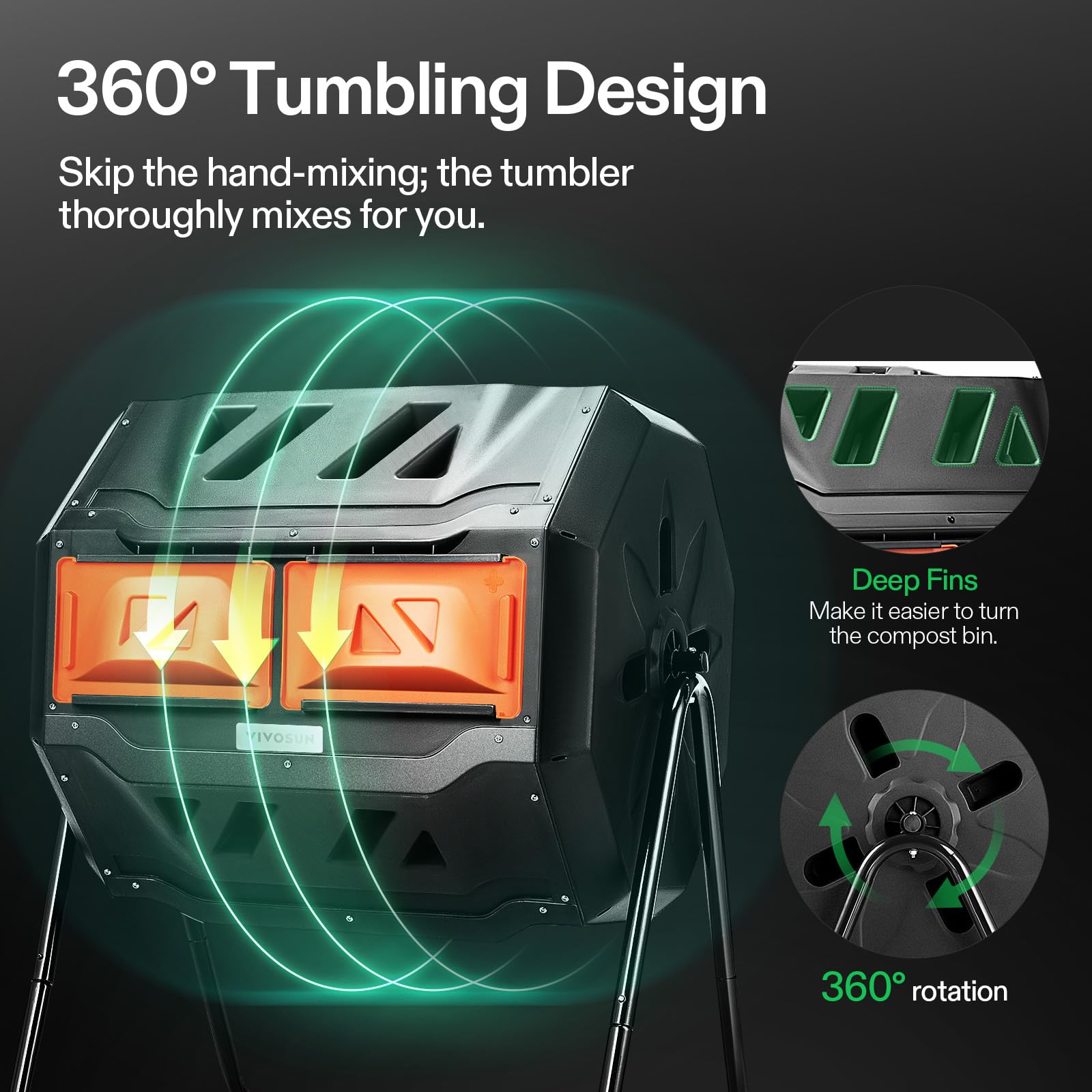 Outdoor Tumbling Composter Dual Rotating Batch Compost Bin