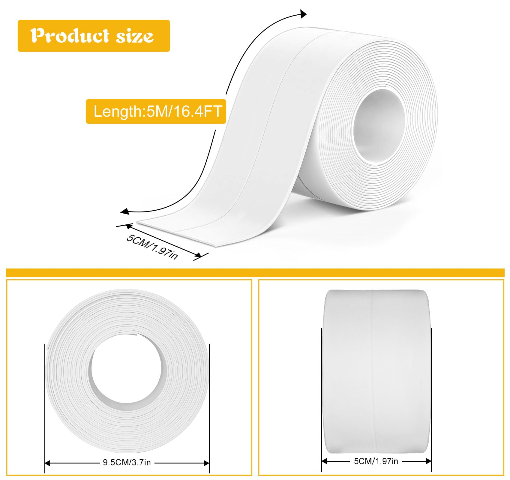 Caulk Tape Waterproof Self Adhesive Widened White Toilet Caulk Sealant Tape