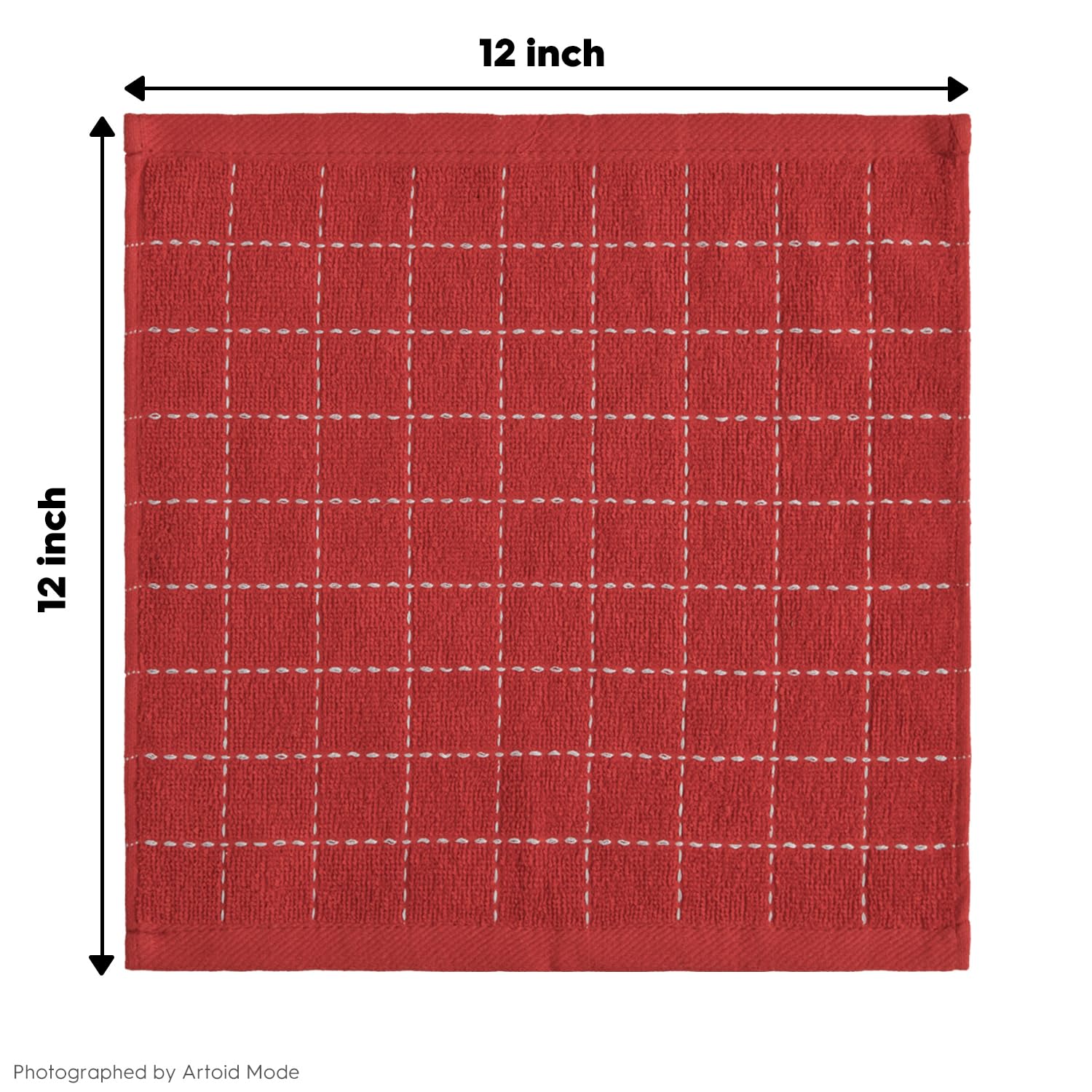 Checkered Designed Cotton Red Terry Kitchen Dish Cloths (6 Count)