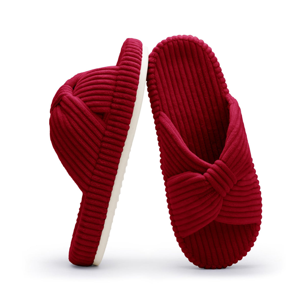Slippers for Women Memory Foam House Bedroom Corduroy Bow Crossbands Slipper Shoes Comfy Trendy Gift Slippers Red Size 5 6 5.5