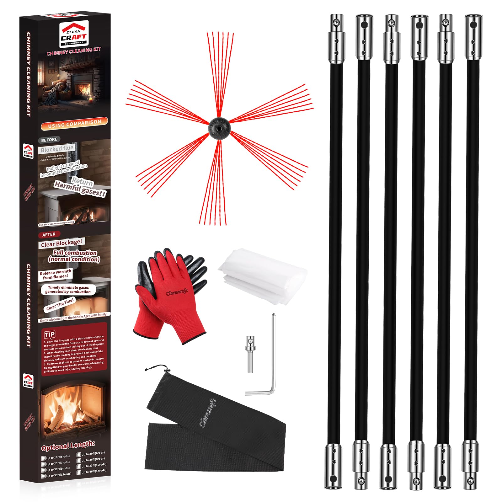 20 Feet Chimney Sweep Kit (6 Count)