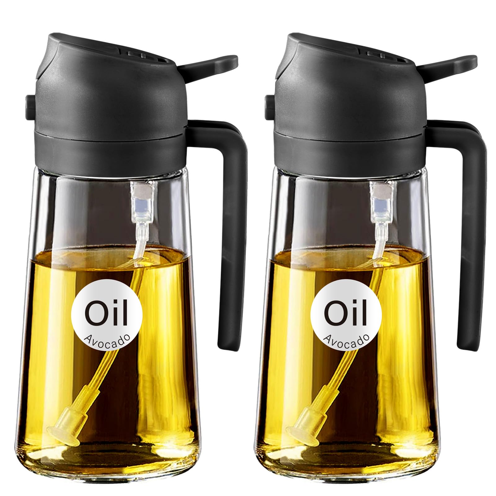 16 oz 2-in-1 Glass Olive Oil Sprayer for Cooking, Black&Black