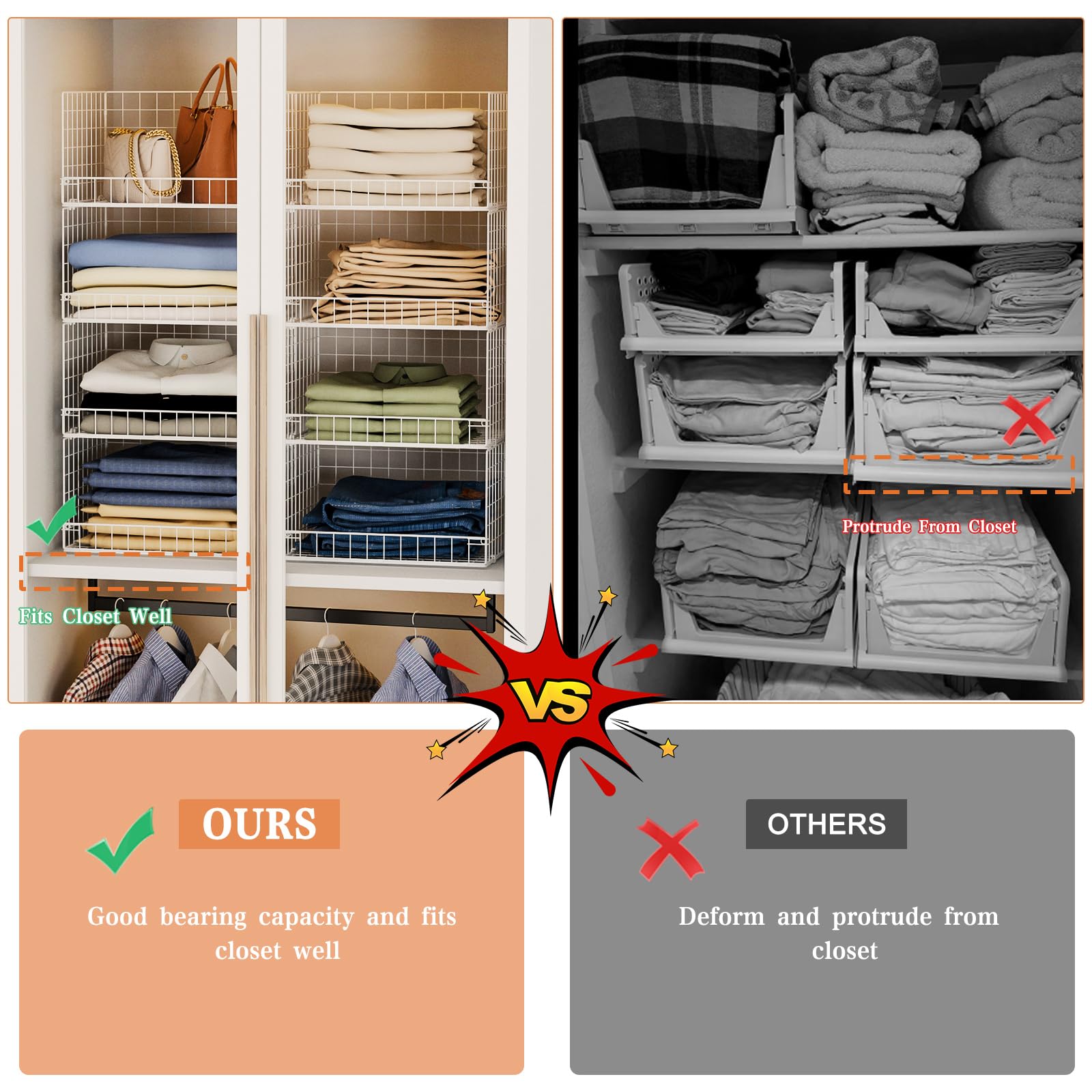 4 Tier Stackable Closet Organizers and Storage Basket