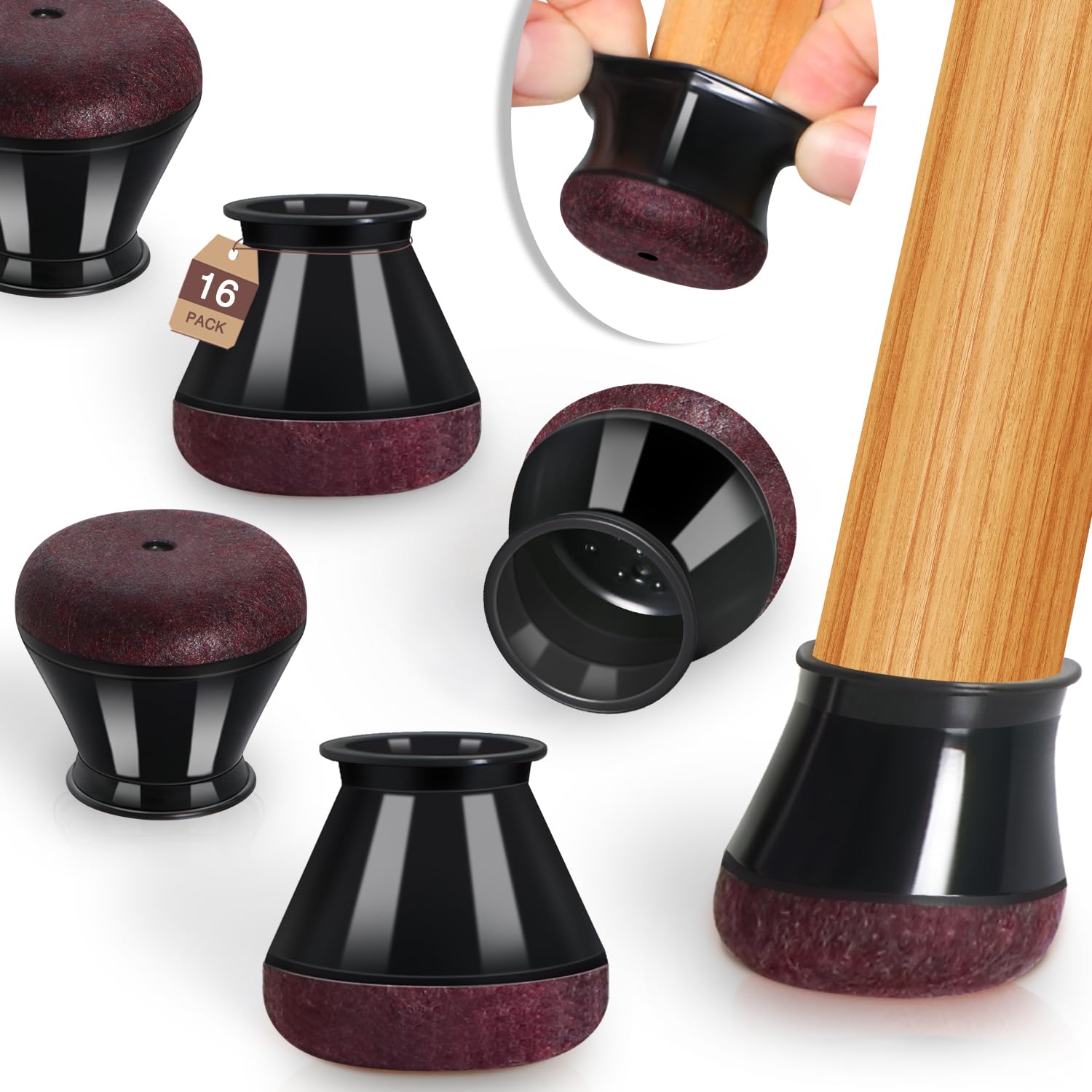 Chair Leg Floor Protectors Felt Silicone Caps Strengthen Bottom (16 Count)