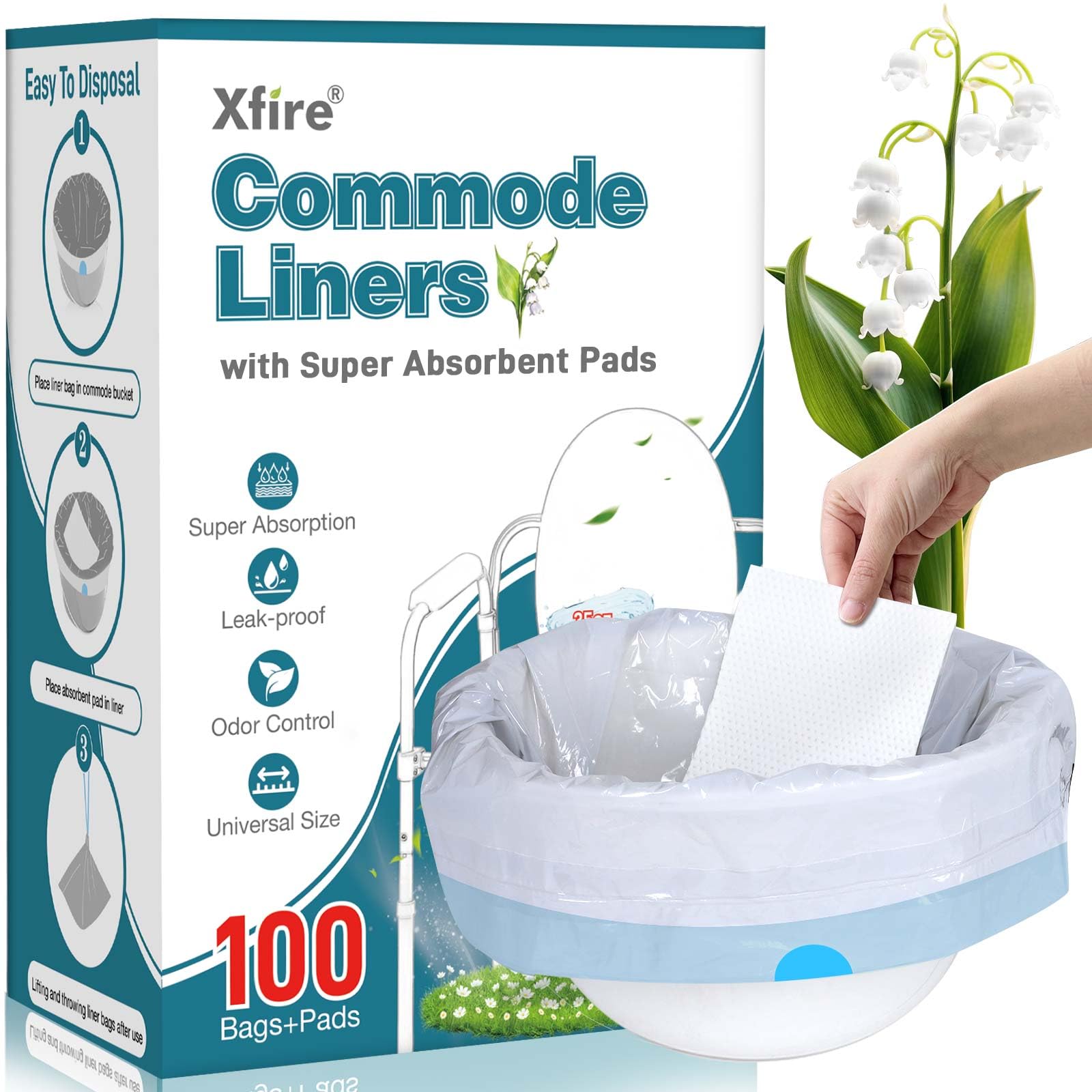 Commode Liners with Absorbent Pads (100 Count)