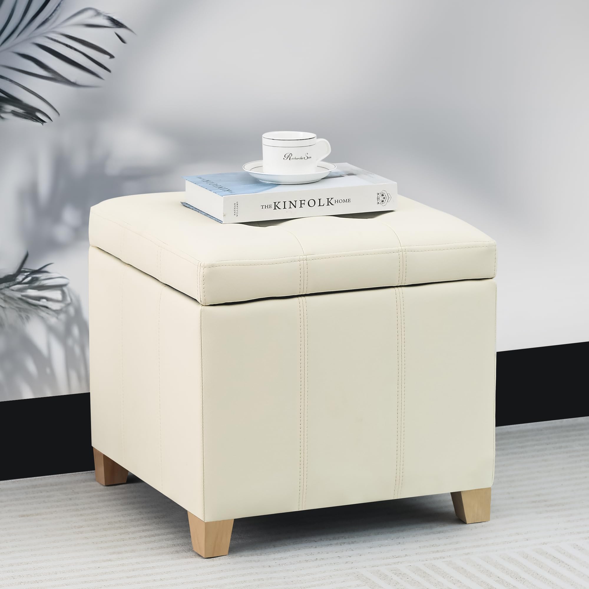 Faux Leather Storage Ottoman with Hinged Lid
