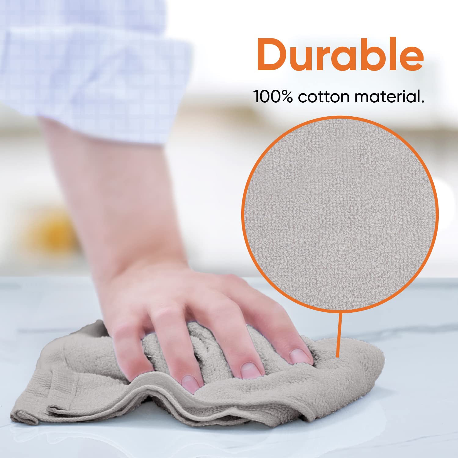 Cotton Terry Washcloths Grey Towels 100% Cotton Cleaning Cloth Rags Wash Clothes for Body and Face (48 Count)
