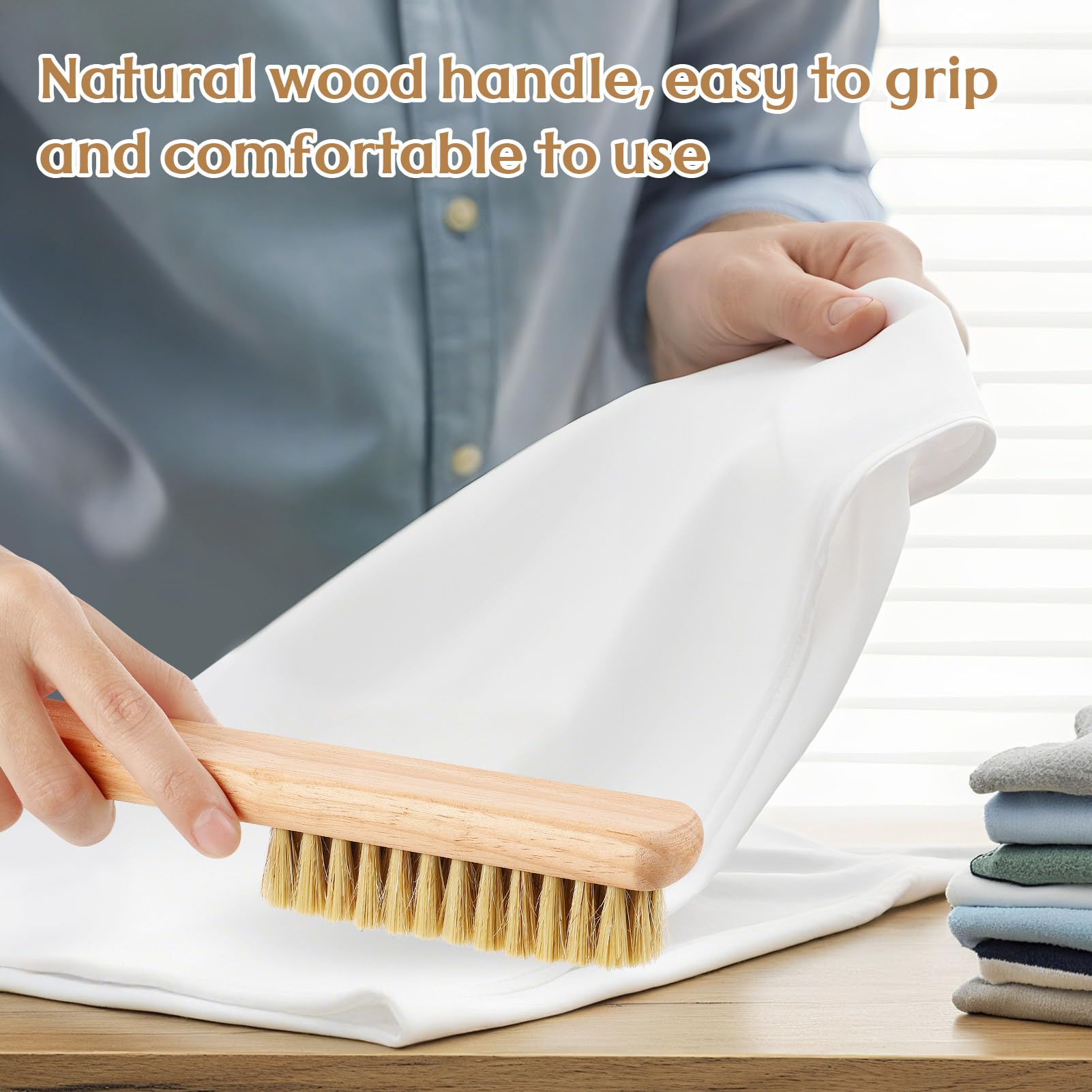 3 Pcs Wood Laundry Stain Brush Stain Remover Brushes with Boar Bristle Small Stain Brush for Clothes for Scrubbing Stains from Furniture Fabric Leather (3 Count)