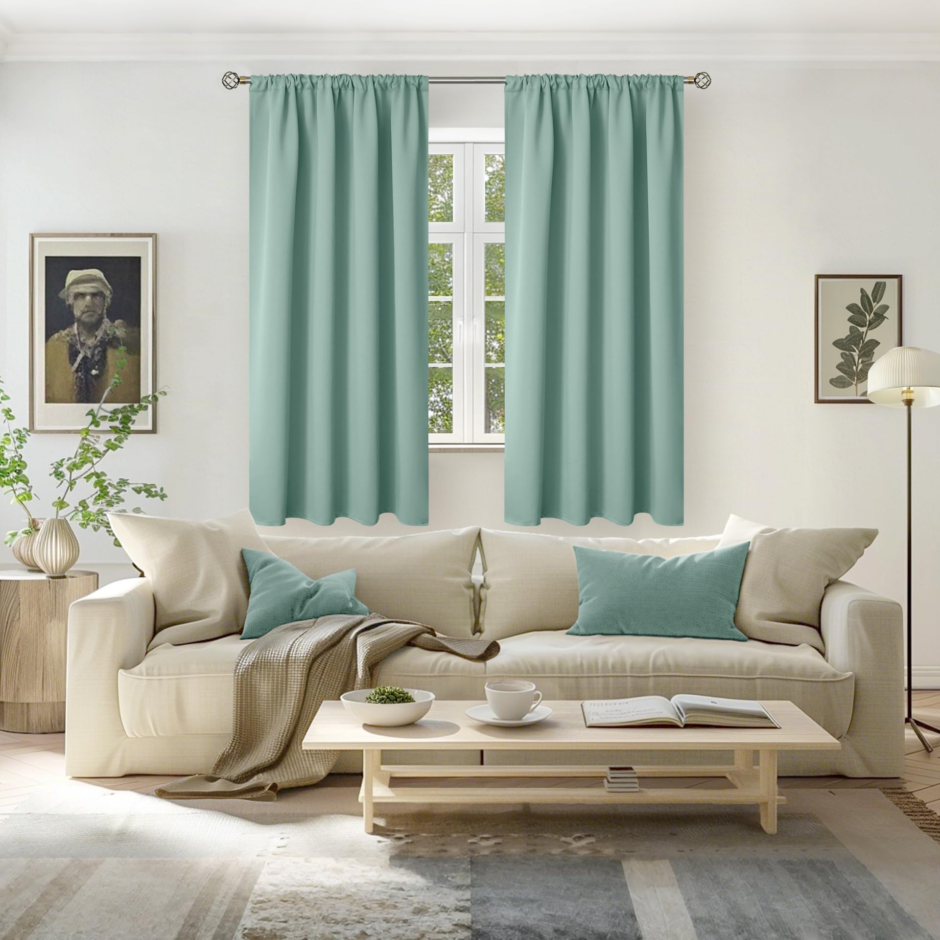 Light Sage Blackout Curtains for Bedroom 63 Inches Long (2 Count)