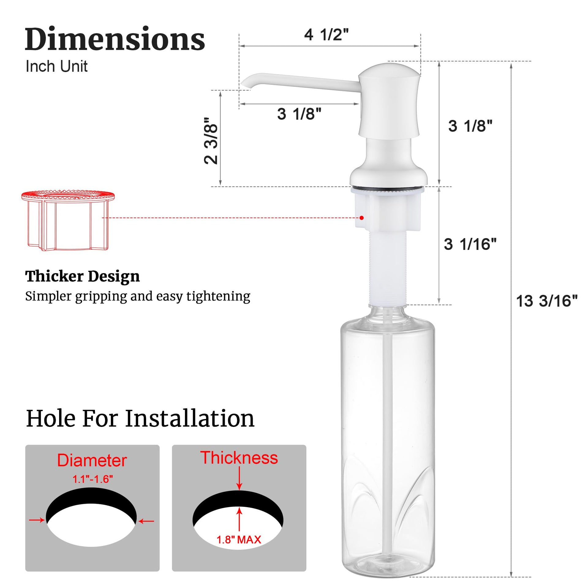 White Sink Soap Dispenser for Kitchen Sink
