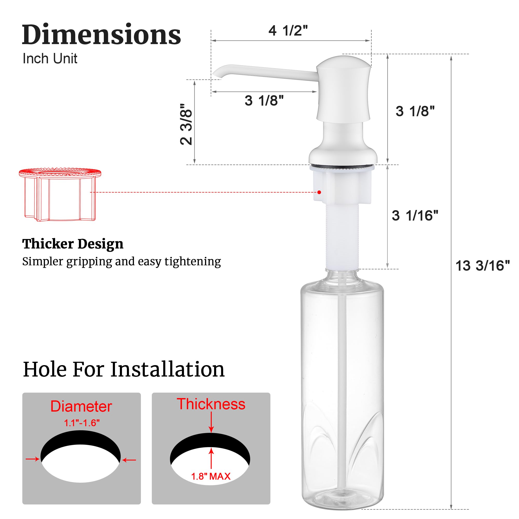 White Sink Soap Dispenser for Kitchen Sink
