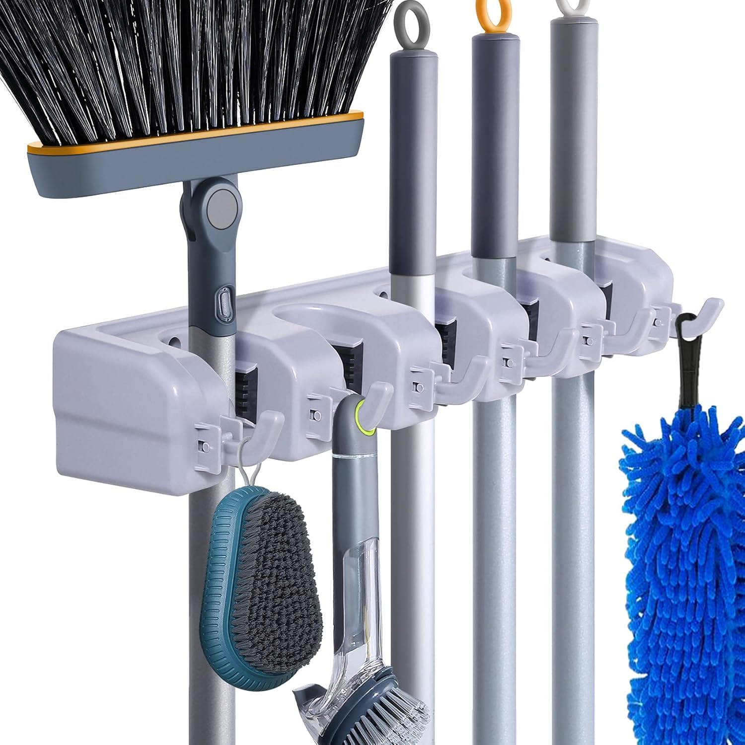 Broom Hanger Wall Mount Broom and Mop Organizer Wall Hanging Garden Tool Organizers Rack Garage Laundry Room Organizations and Storage with Hooks Heavy Duty