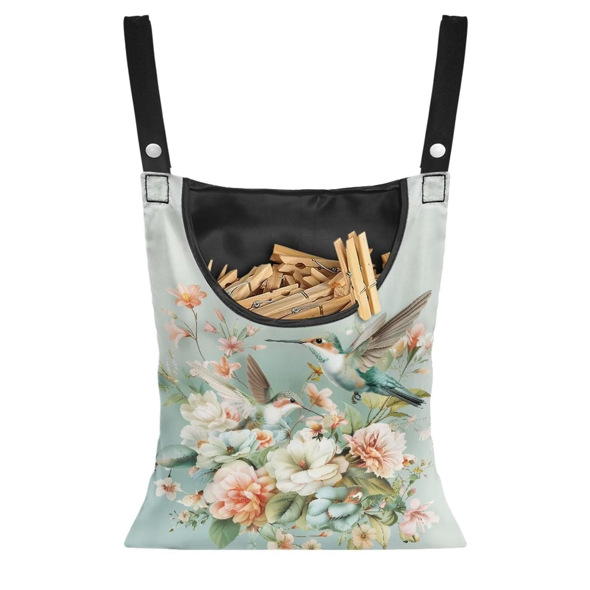 Hummingbird Floral Clothes Pin Bag to Hang On Line Reusable Clothespin Holder Laundry Room Clothespin Holder with Large Opening Space