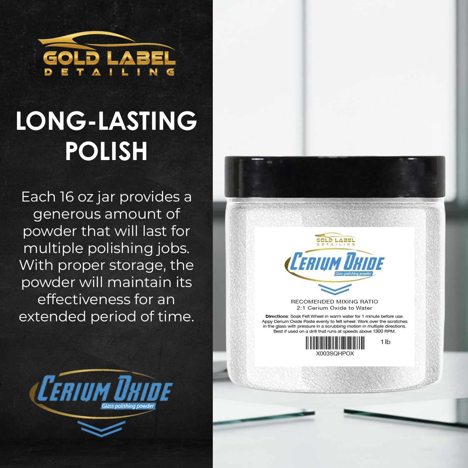 Optical Grade Cerium Oxide Glass Repair Powder 1lb Jar (16 Ounce)