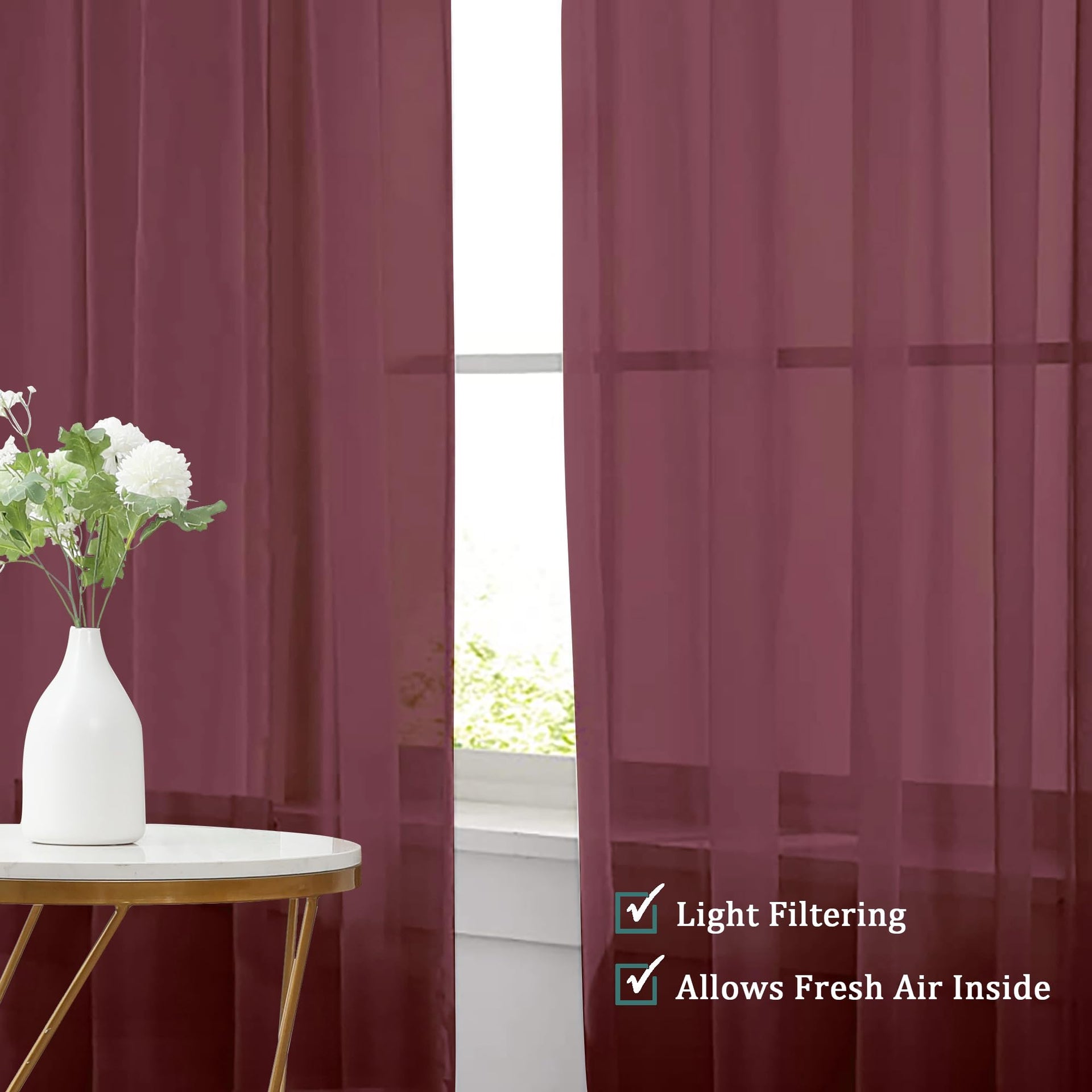 Burgundy Sheer Valances for Windows (2 Count)