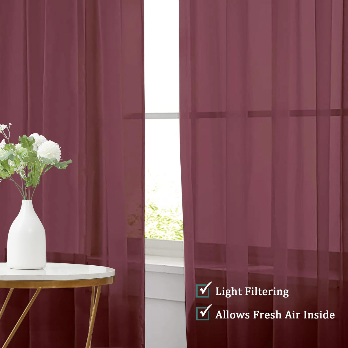 Burgundy Sheer Valances for Windows (2 Count)