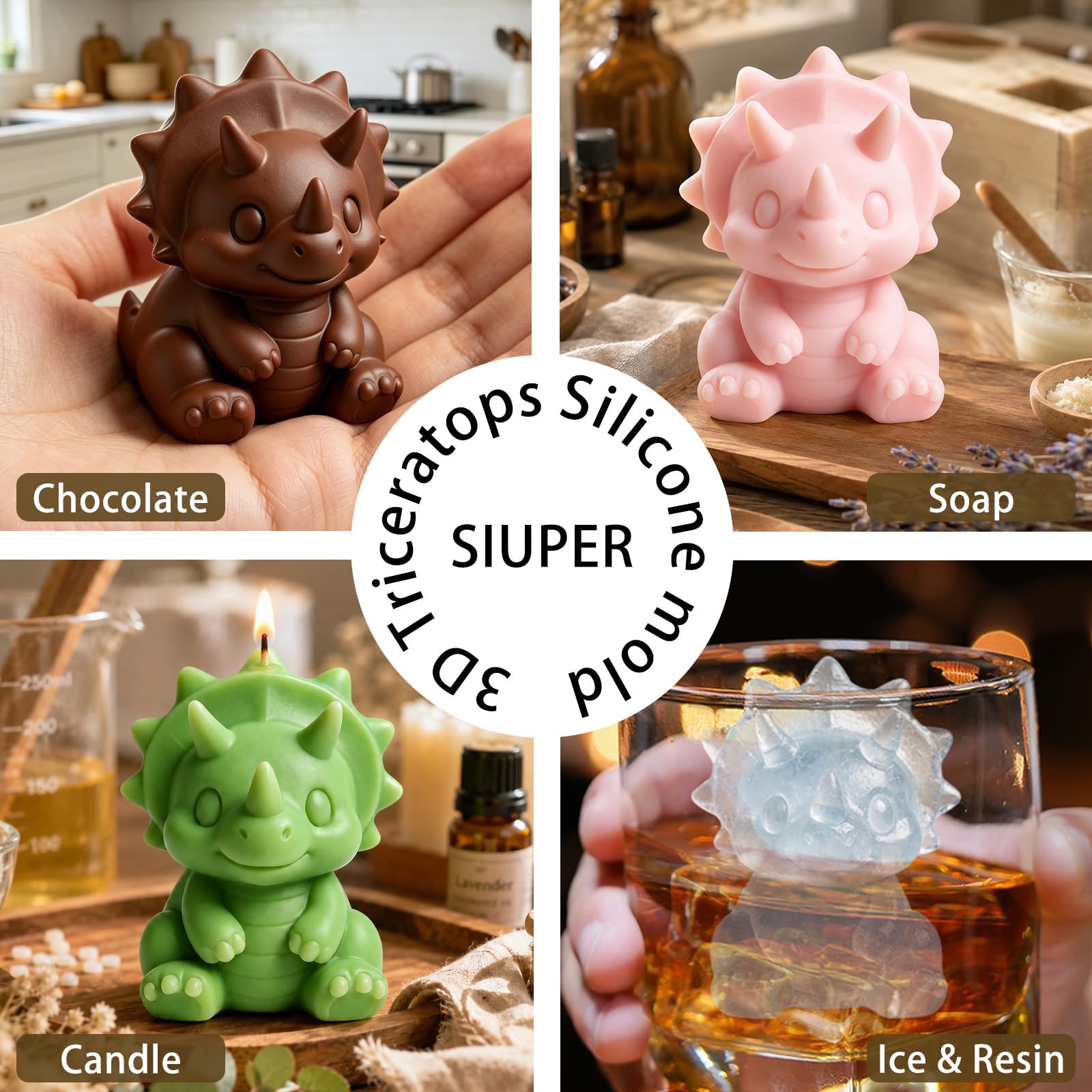 3D Three horned Dinosaur Ice Molds for Whiskey (2 Count)