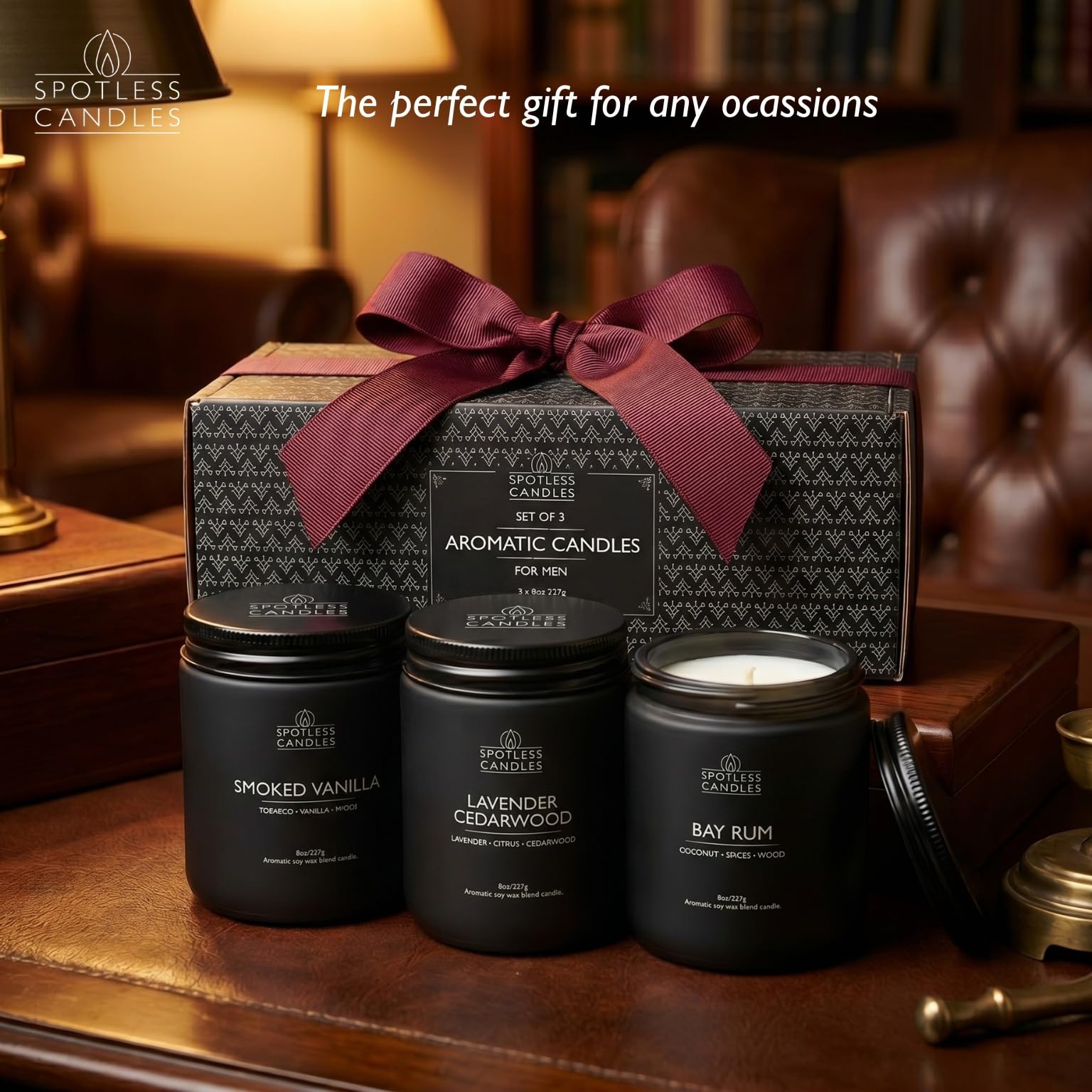 Mens Candle 3 x 8oz Pack Smoked Vanilla Bay Rum and Lavender Cedarwood Scents (3 Count)