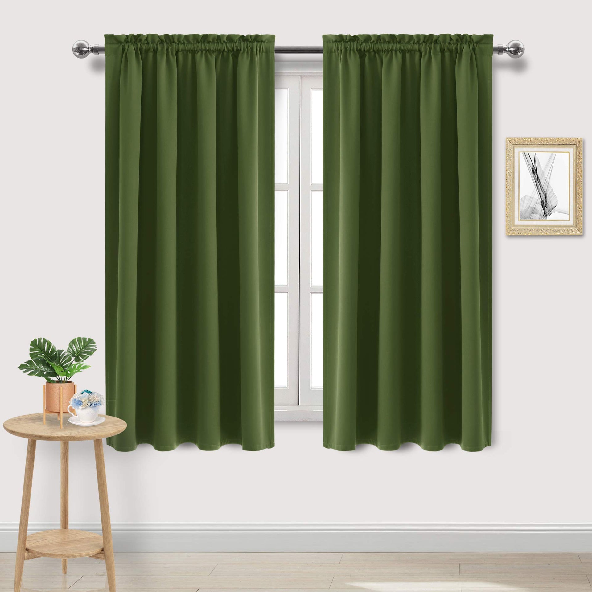 Blackout Curtains for Bedroom 42 x 72 Inch Long Olive Green 2 Panels (2 Count)