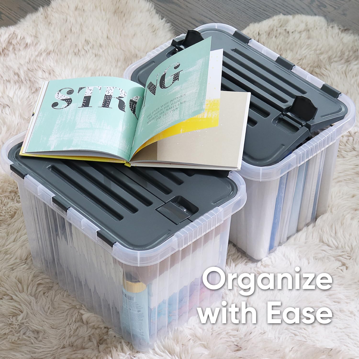 26 L Deep Storage Container with Hinged Lid 27.5 Quart (2 Count)