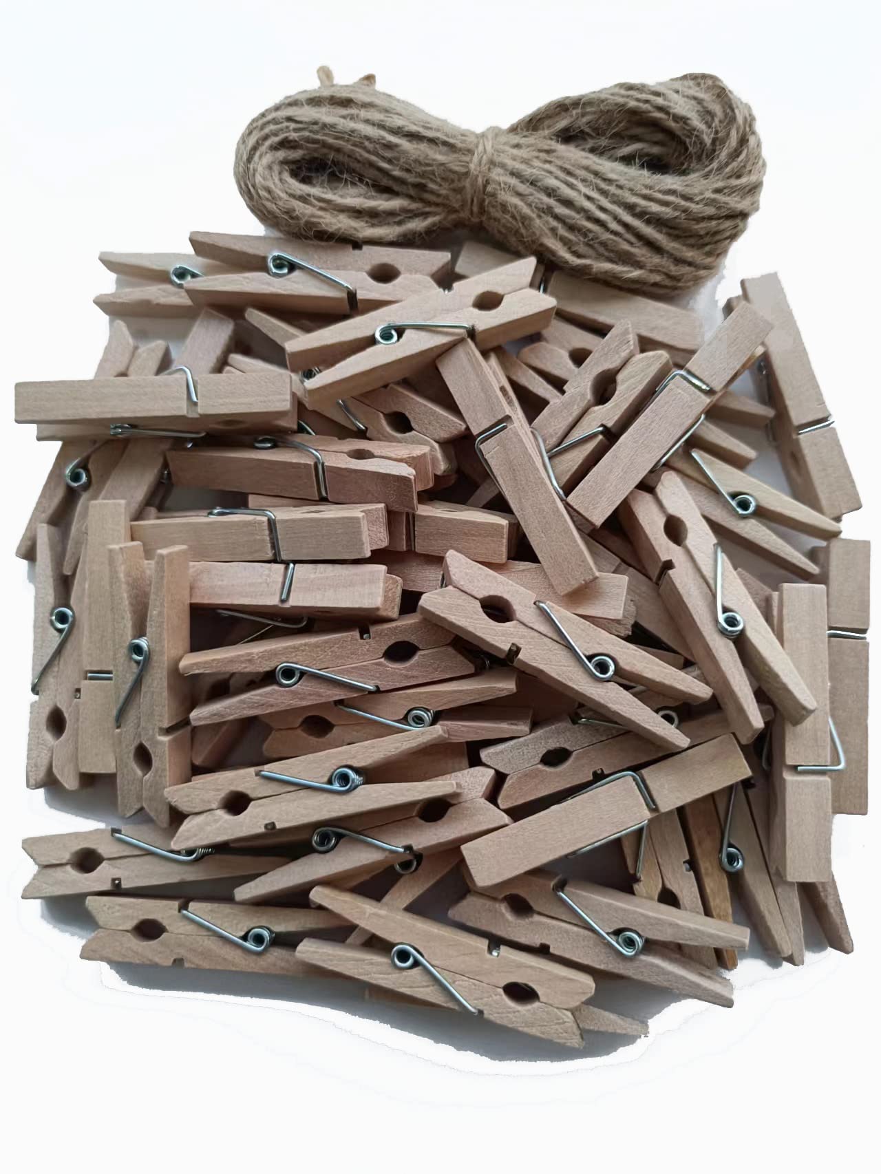 50pcs Small Wood Clothes Pins Pegs Strong Hangers Picture Display Art Craft Clip Clamps Party Wedding Office Decor Wire Clothesline (50 Count)