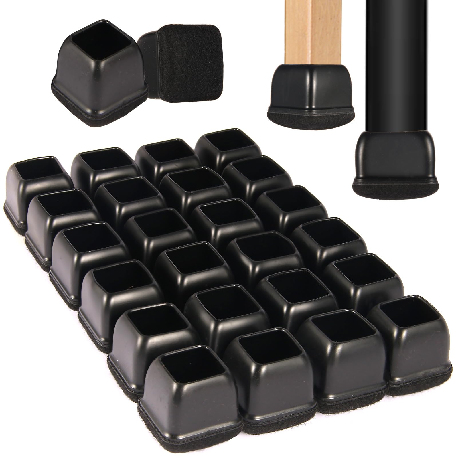 Square Chair Leg Floor Protectors for Hardwood Floors Large 24pcs (24 Count)