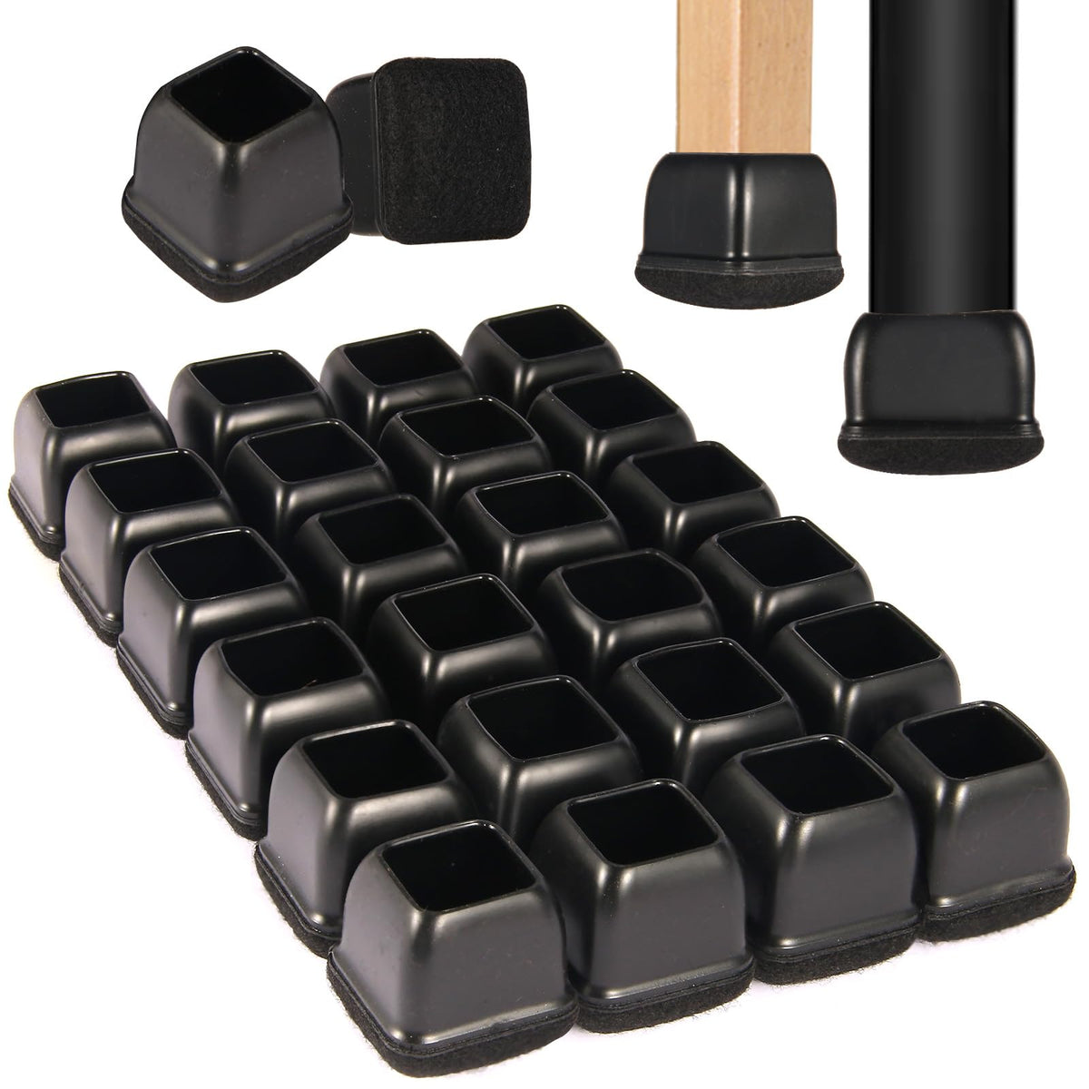 Square Chair Leg Floor Protectors for Hardwood Floors Medium 24pcs (24 Count)