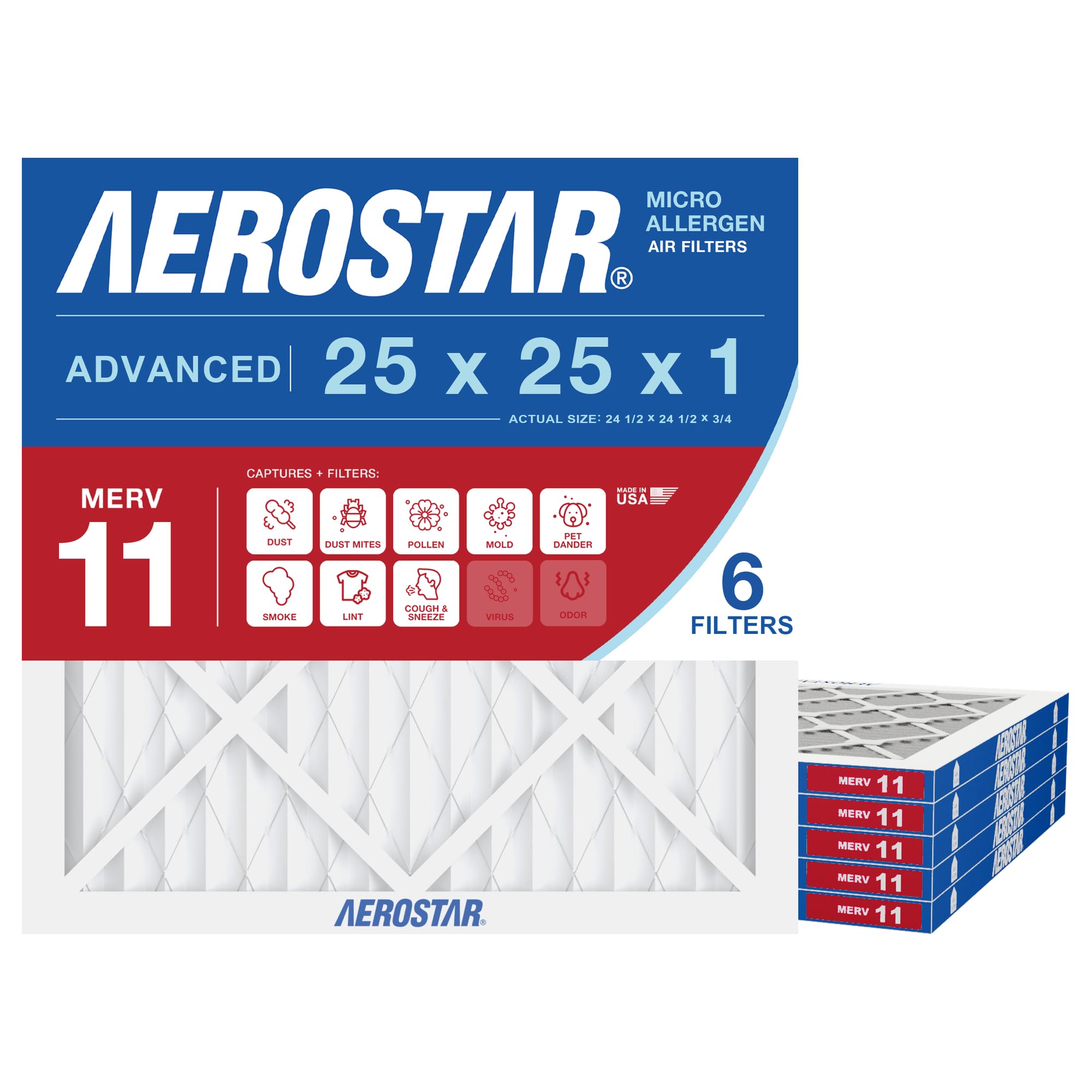 Air Filter 25x25x1 MERV 11 AC Filter (6 Count)