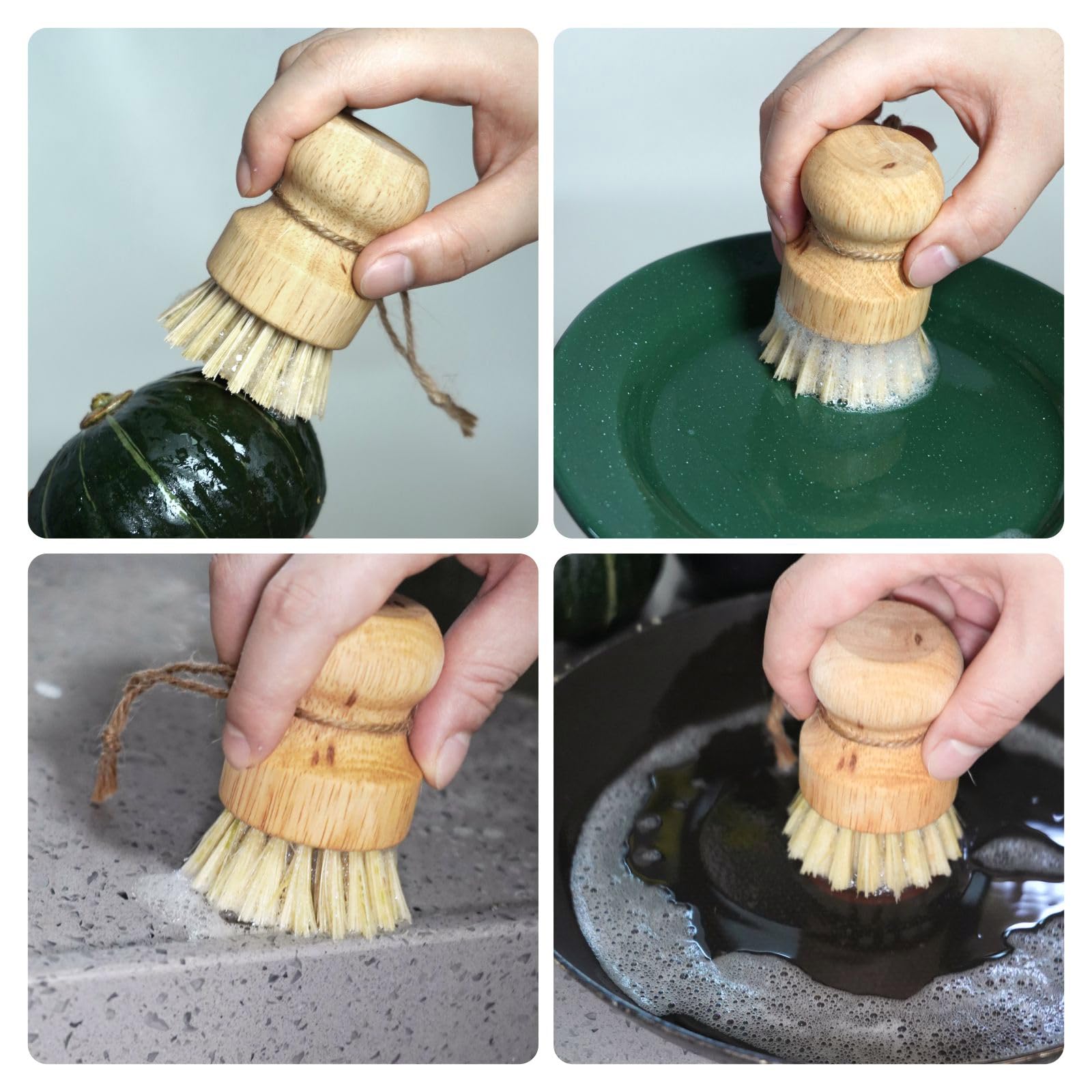 Bamboo Pot & Pan Cleaning Brush Set (3 Count)