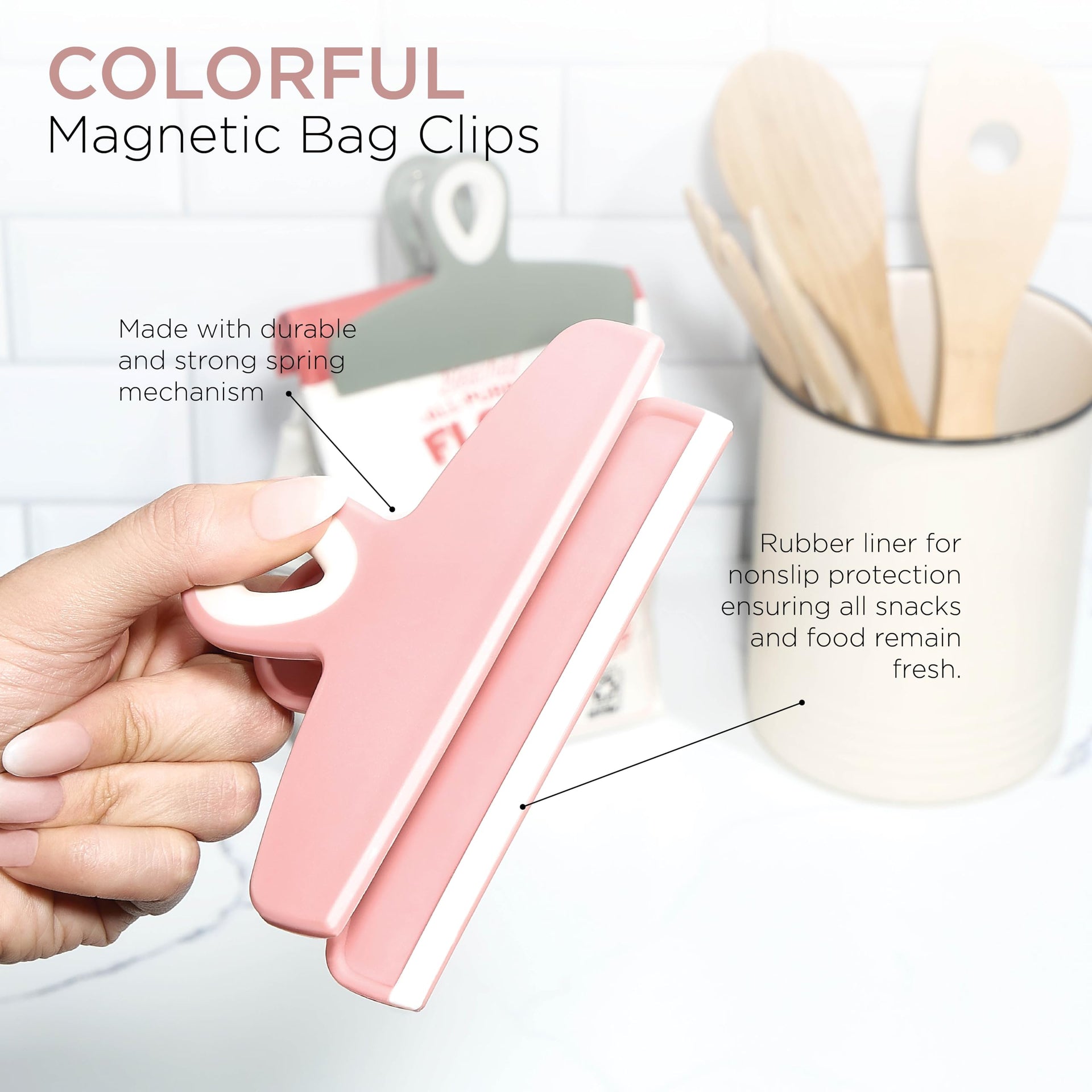 Bag Clips Heavy Duty Chip Clip and Refrigerator Magnet Clips for Food Storage with Air Tight Seal Grip (8 Count)