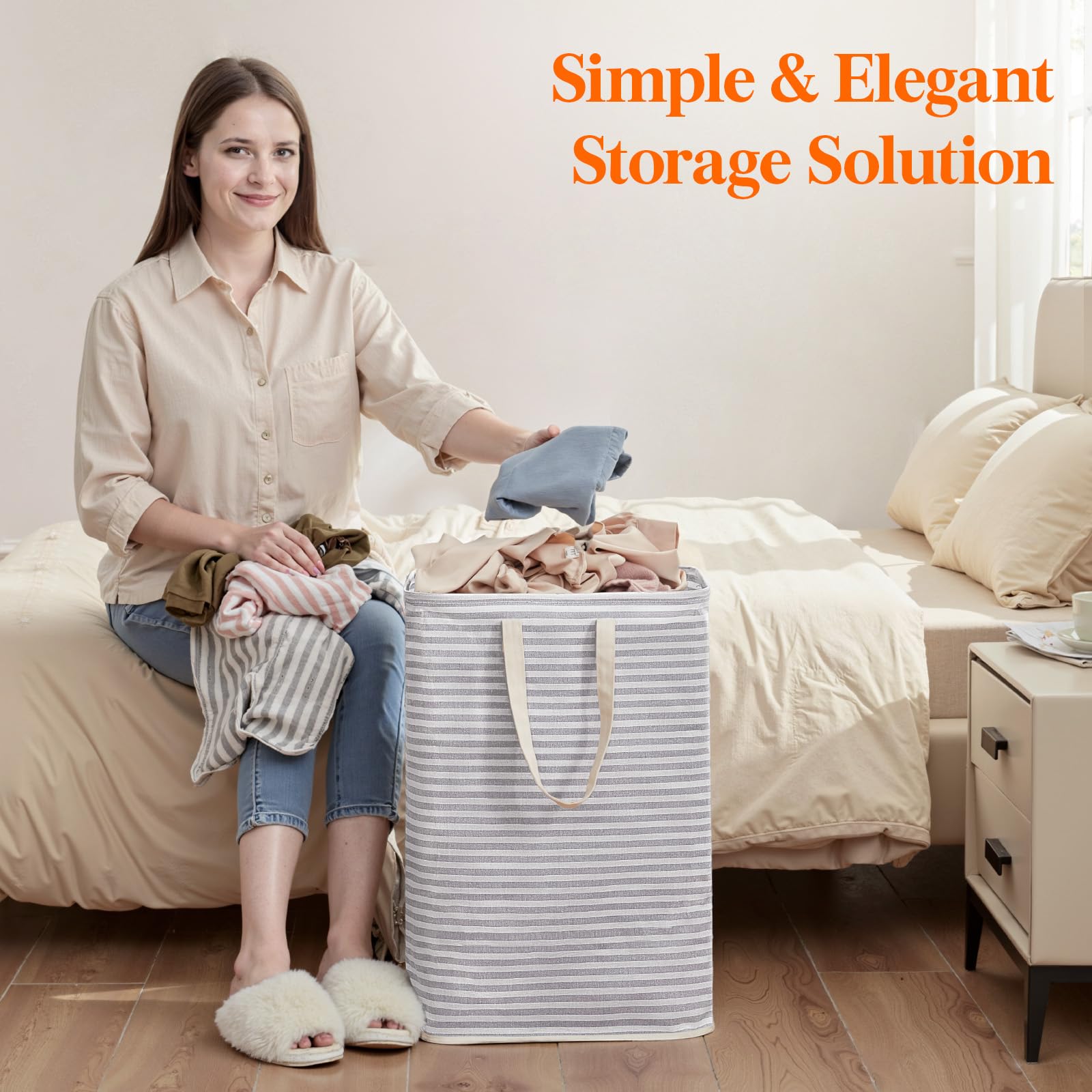 65L Collapsible Laundry Basket with Extended Handles