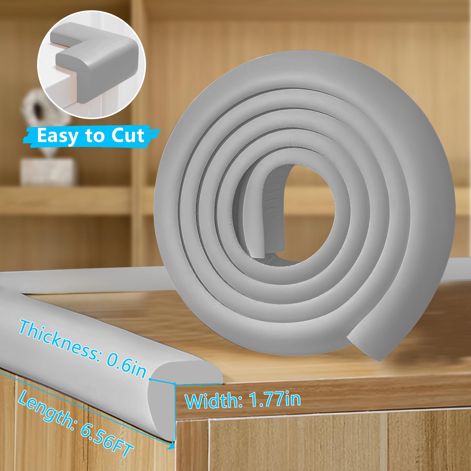 Foam Baby Edge Protector Strip Furniture Safety 1.8inx6.56FT（Grey）