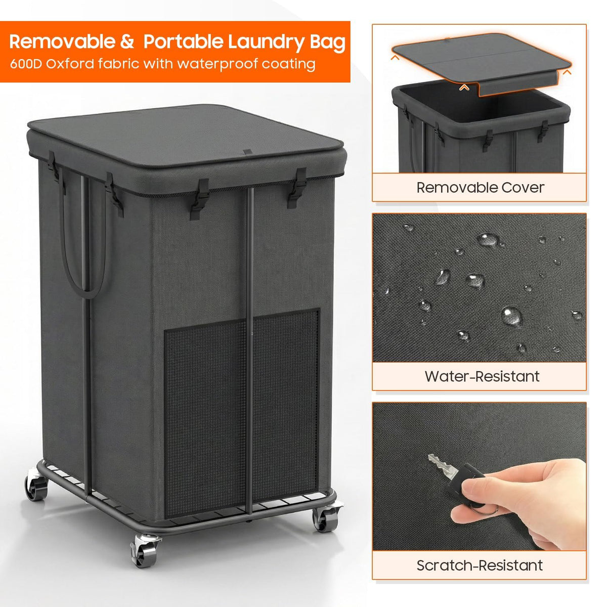 160L Laundry Hamper with Lid & Wheels