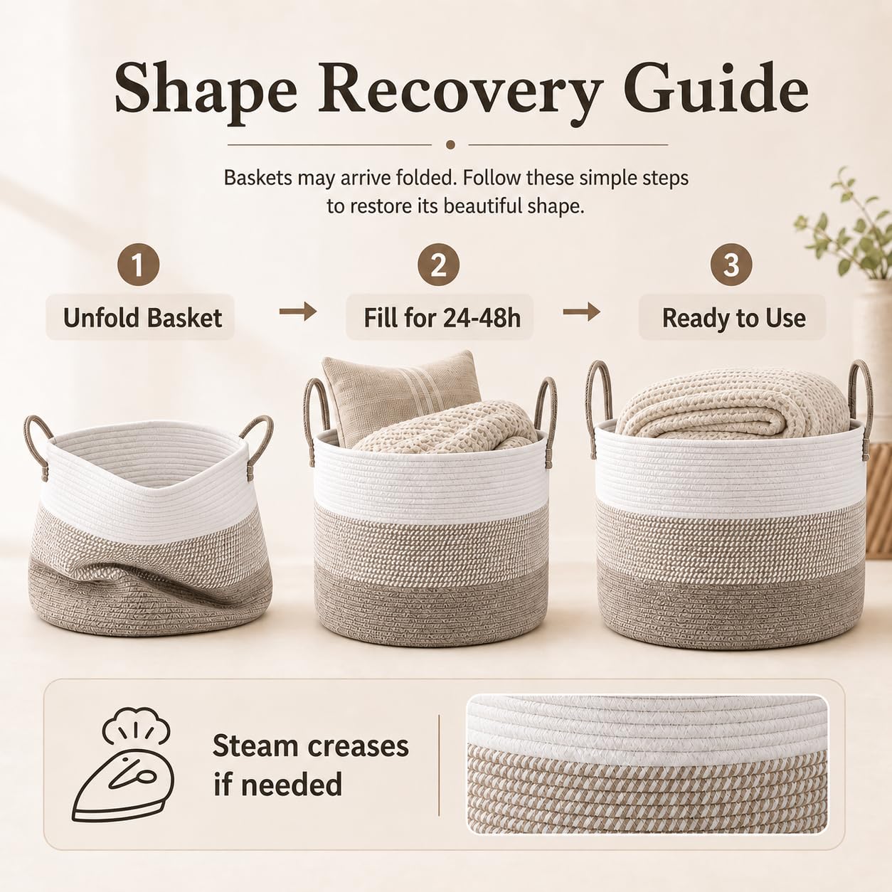 65L Extra Large Machine Washable Cotton Rope Blanket Basket
