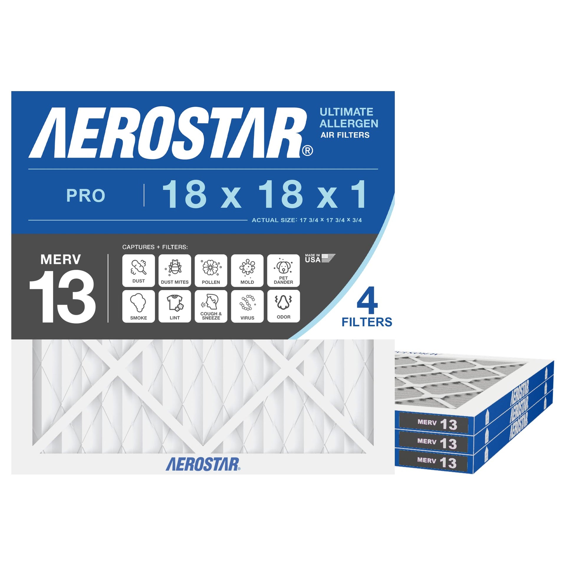 Air Filter 18x18x1 MERV 13 AC Filter (4 Count)