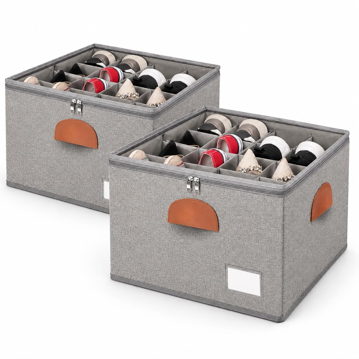 2 Pack Shoe Organizer for Closet Foldable Storage Box with Clear Cover (2 Count)