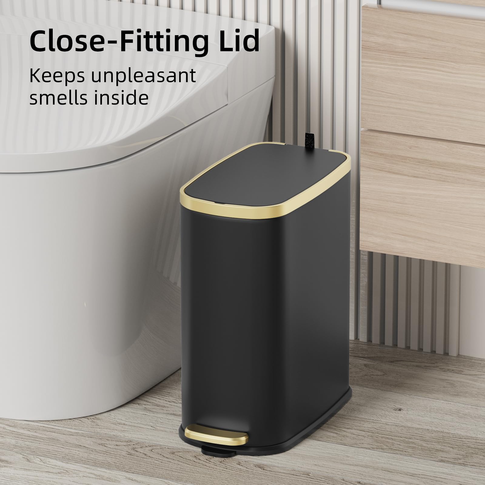 Small Bathroom Trash Can with Lid Soft Close (60 Count)