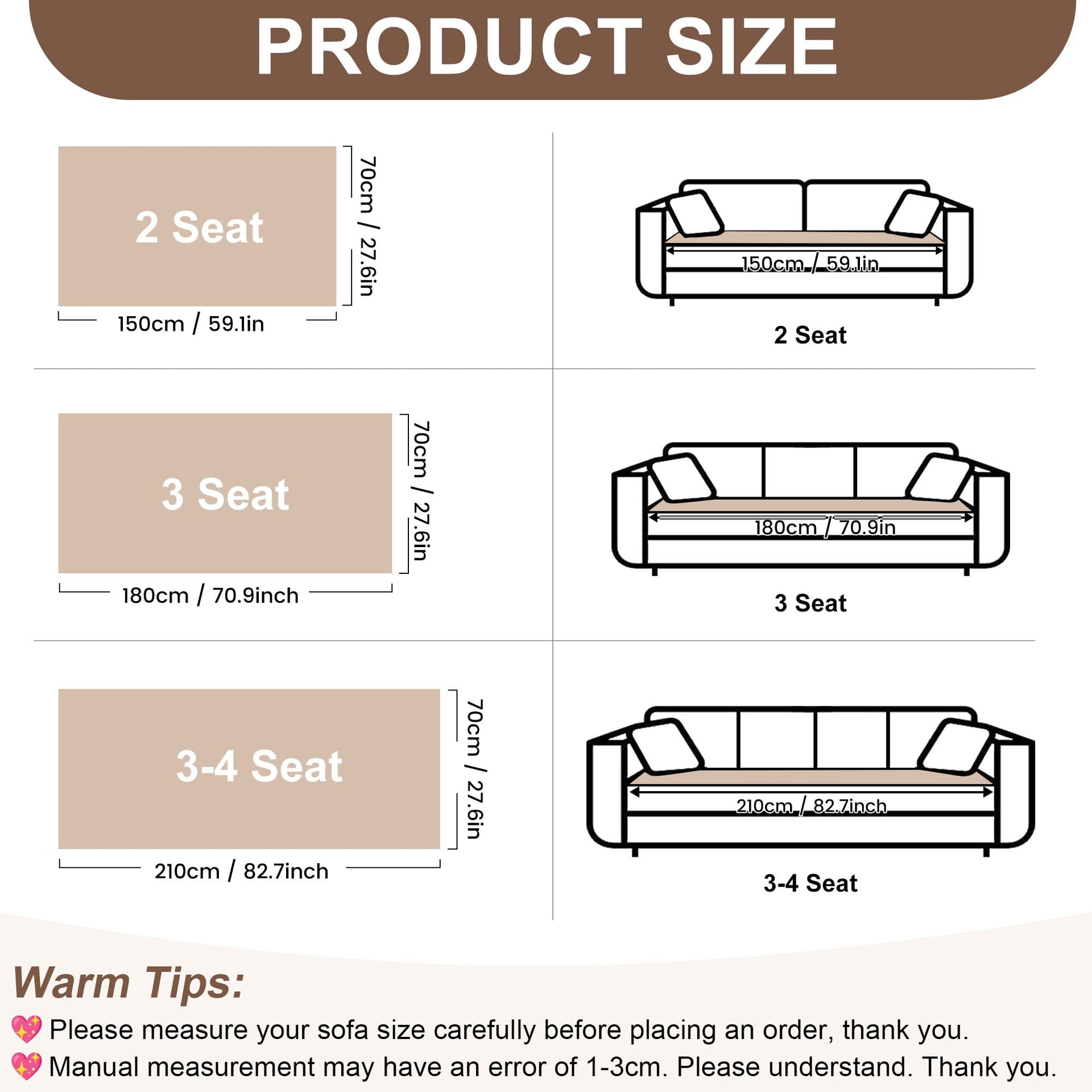Sofa Covers for 3 Cushion Couch Washable (3 Count)