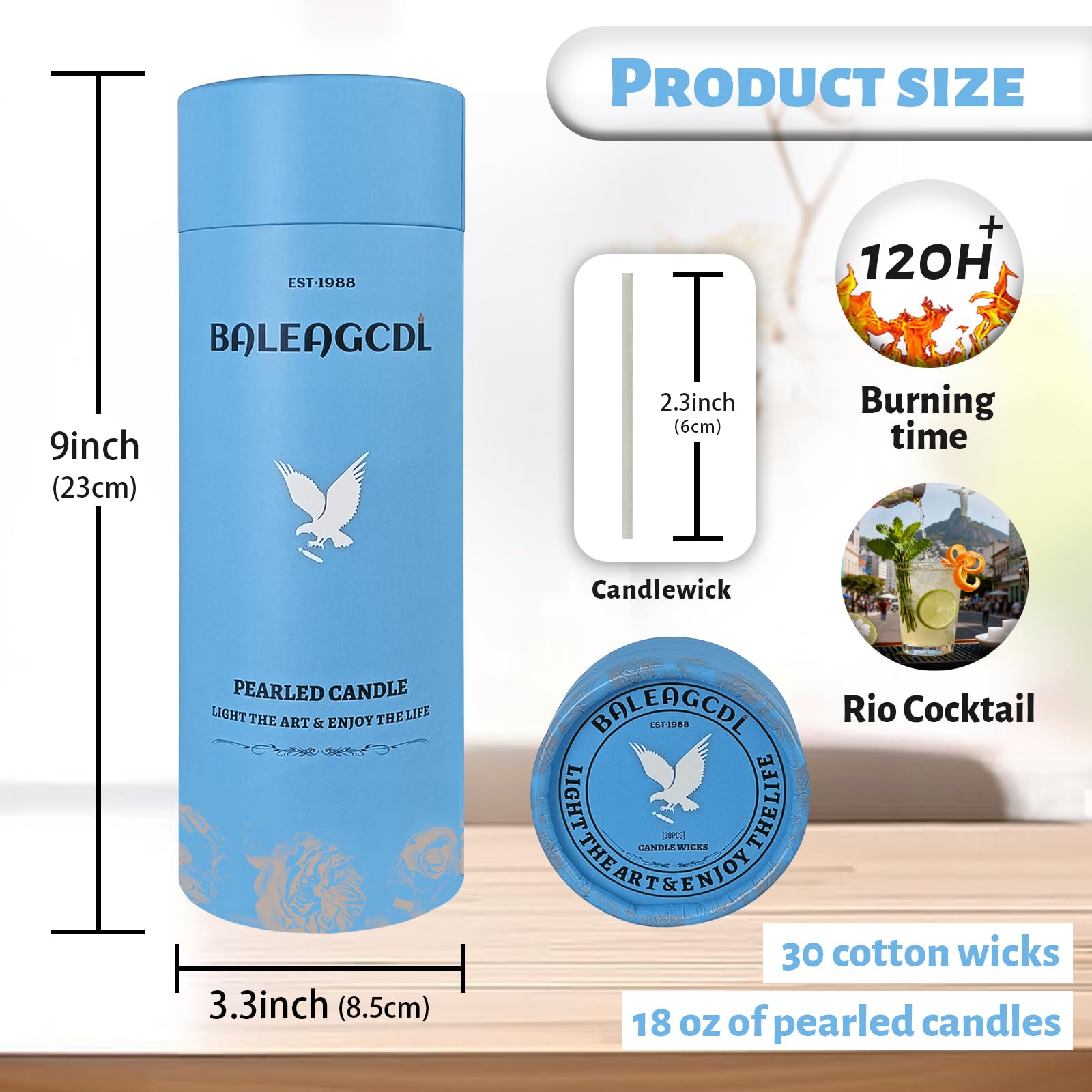 Rio de Janeiro Wine Scented White Pearled Candle 18oz Luxury Sand Candle Granulated Wax (18 Ounce)