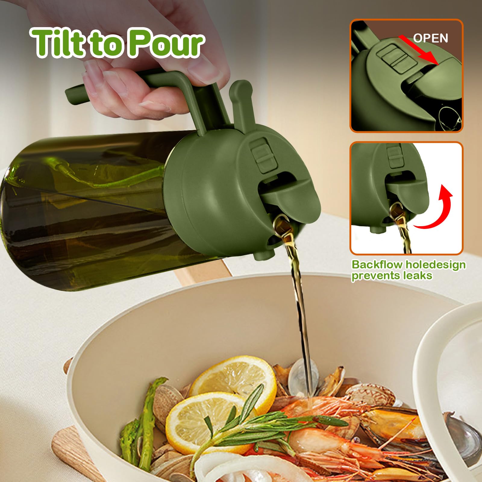 16 oz 2-in-1 Dark Glass Oil Sprayer & Dispenser, BlackOliveGreen