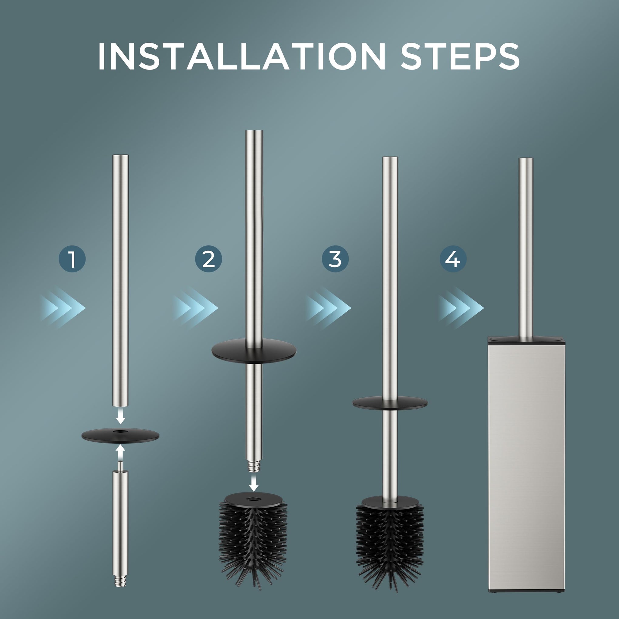 Stainless Steel Toilet Bowl Brush Scrubber and Holder Set Tall