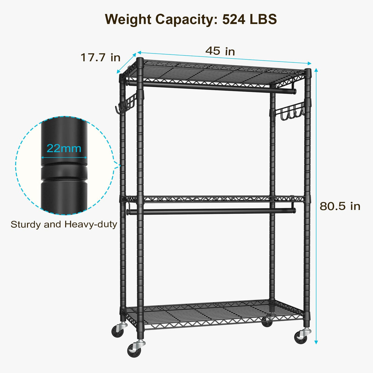 P1 Plus Rolling Clothes Rack
