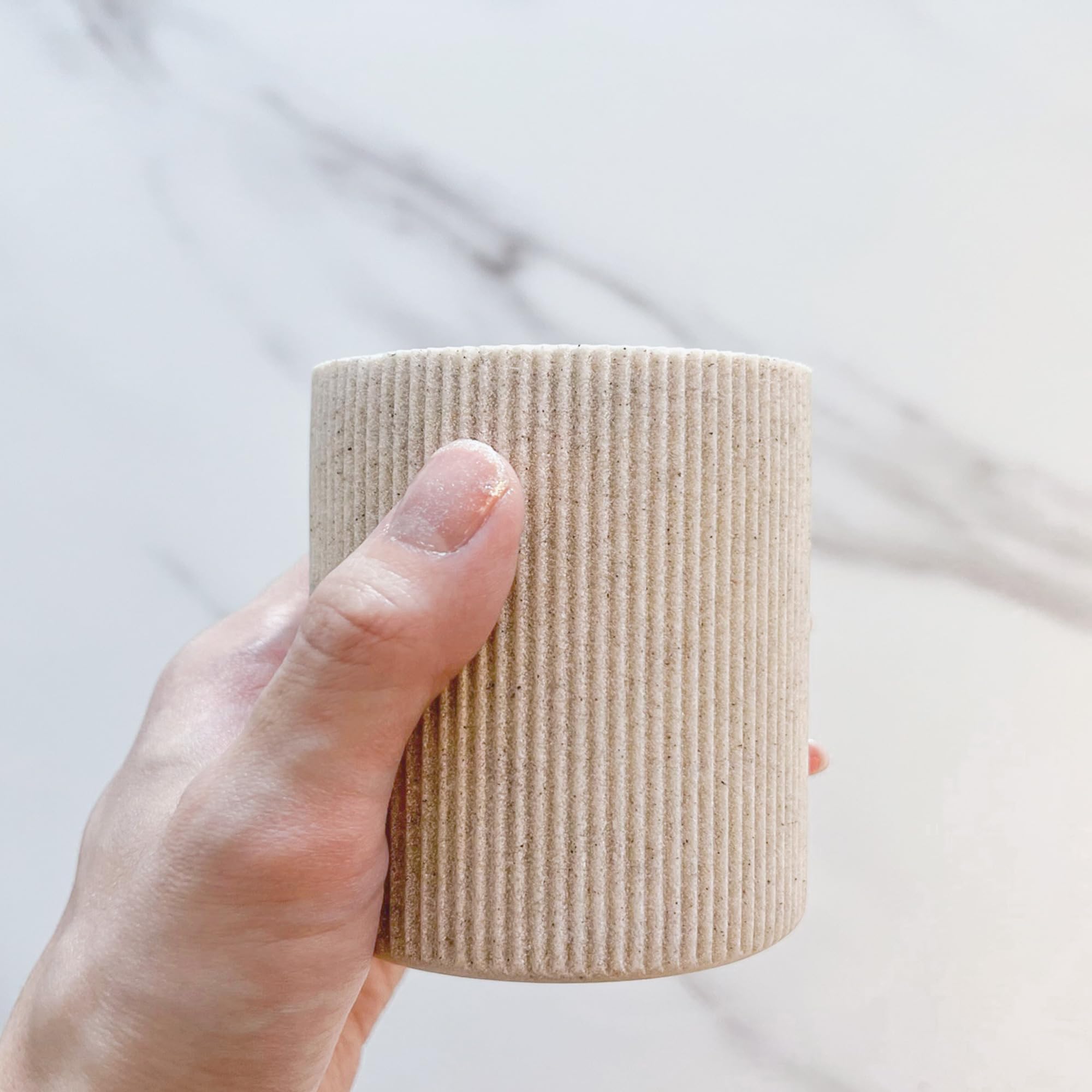 Small Sand Beige Toothbrush Holder for Bathroom Countertop