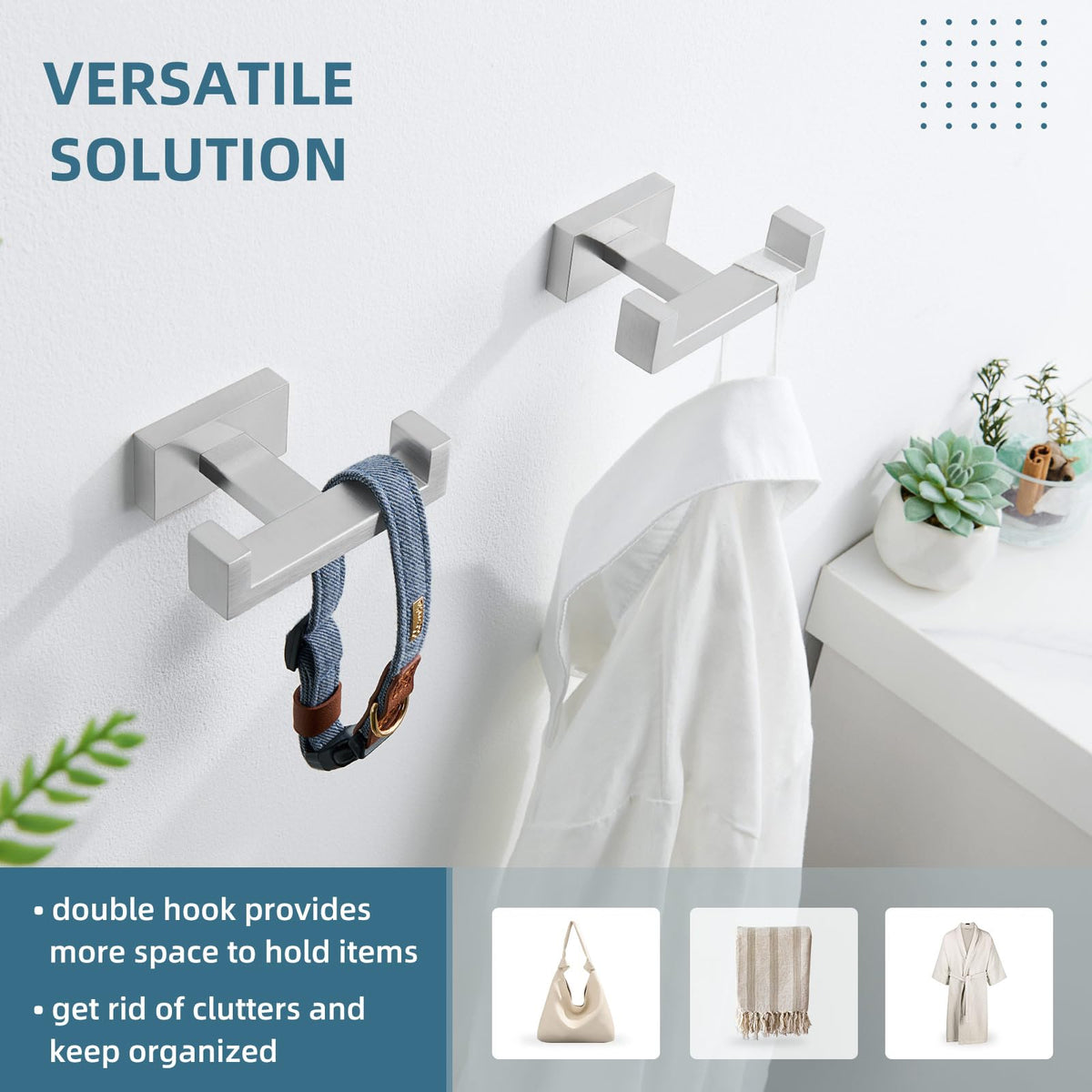 Bathroom Double Hook Brushed Nickel (2 Count)