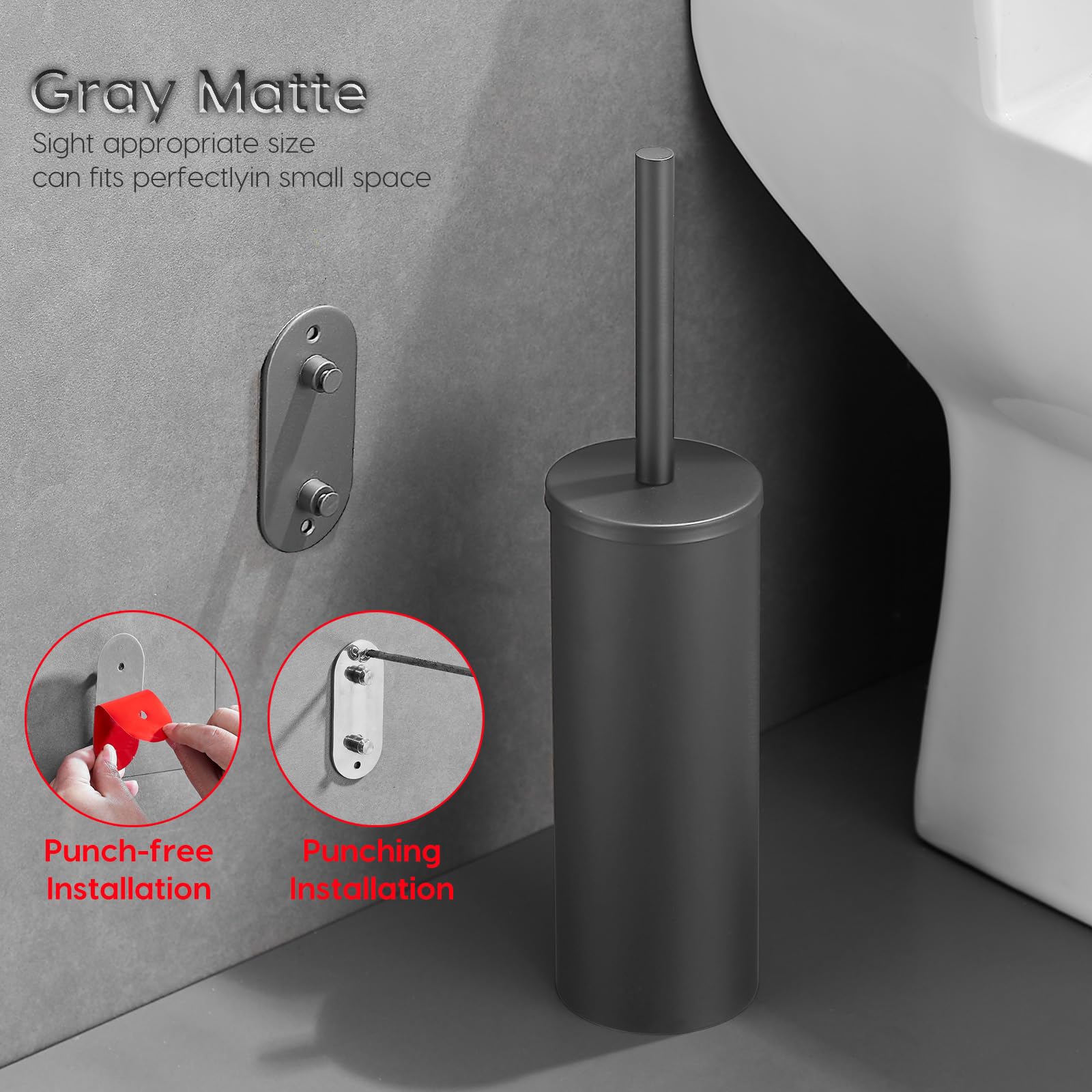 Gray Toilet Brush and Holder Set Stainless Steel No