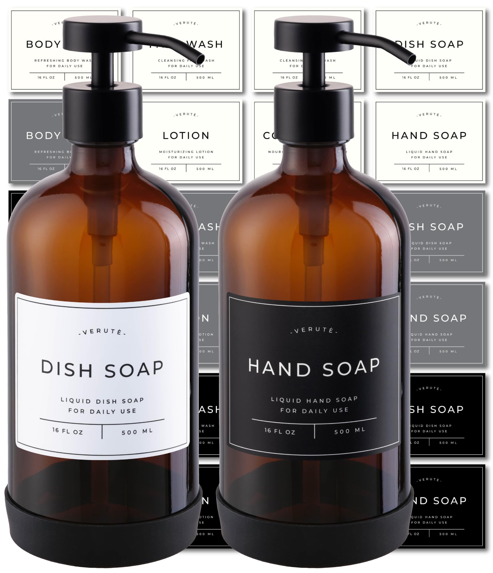 Hand and Dish Soap Dispenser for Kitchen and Bathroom (2 Count)