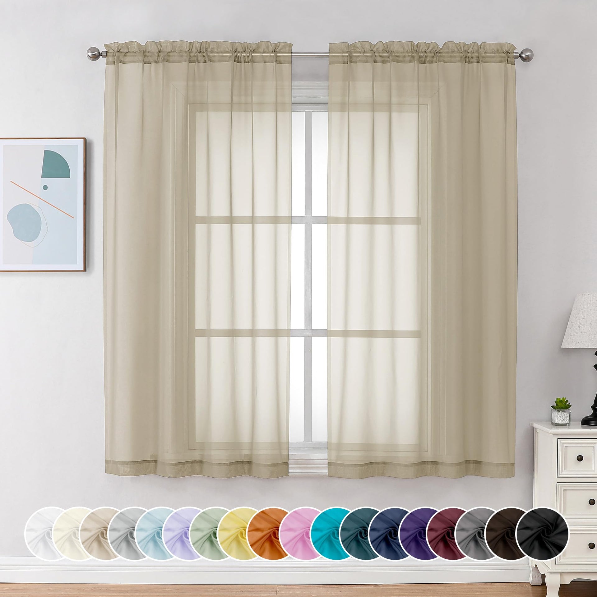 Taupe Sheer Curtains 54 Inch Long 2 Panels (2 Count)